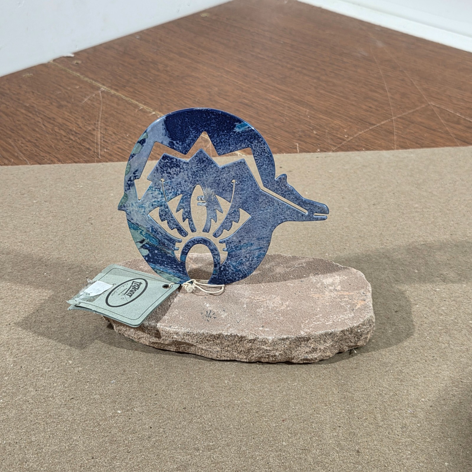 Petroglyph Bear On Sandstone Base Southwestern Home Cabin Decor Metal & Stone