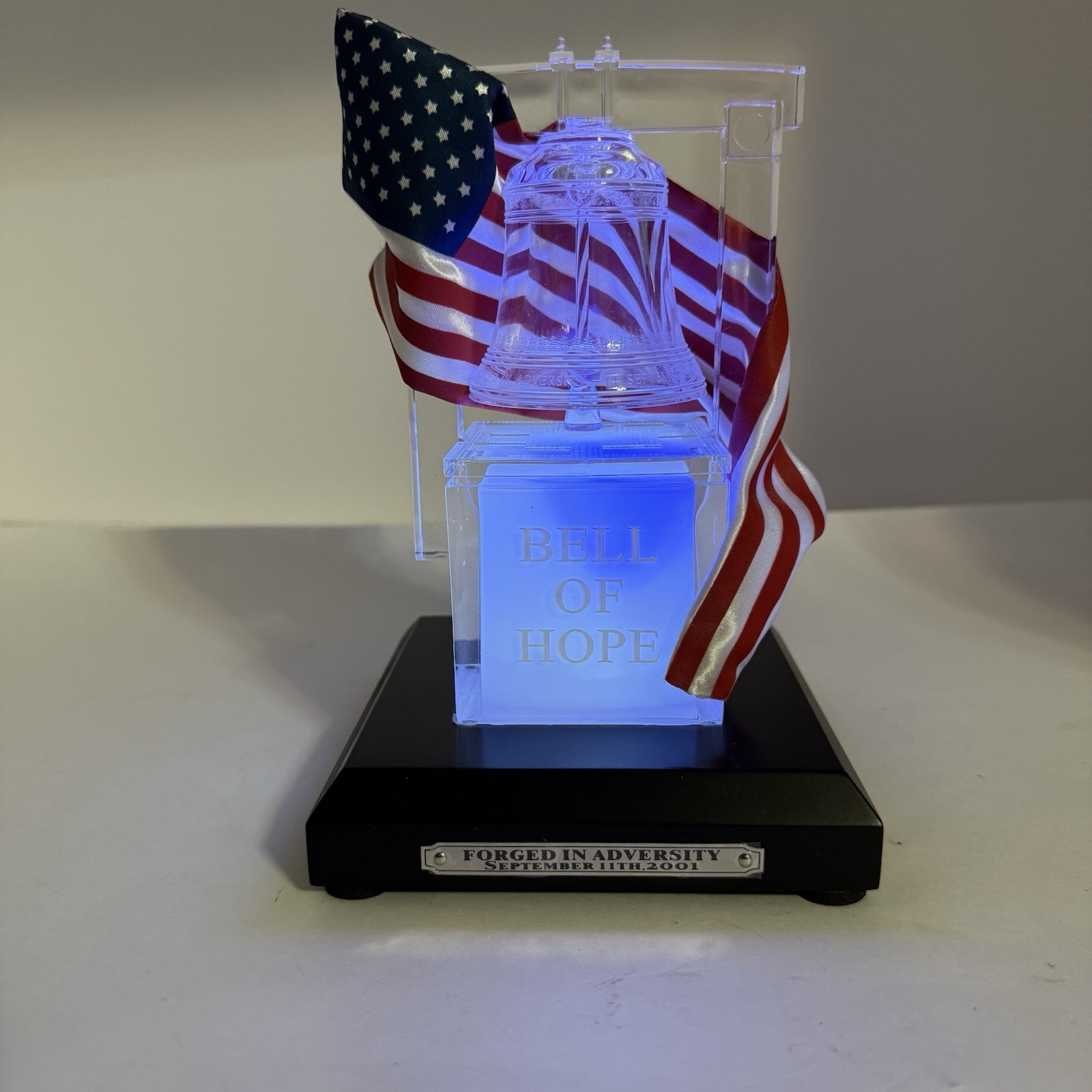 Bell Of Hope Hawthorne Village 9/11 Forged In Hope Light up Statue American Flag