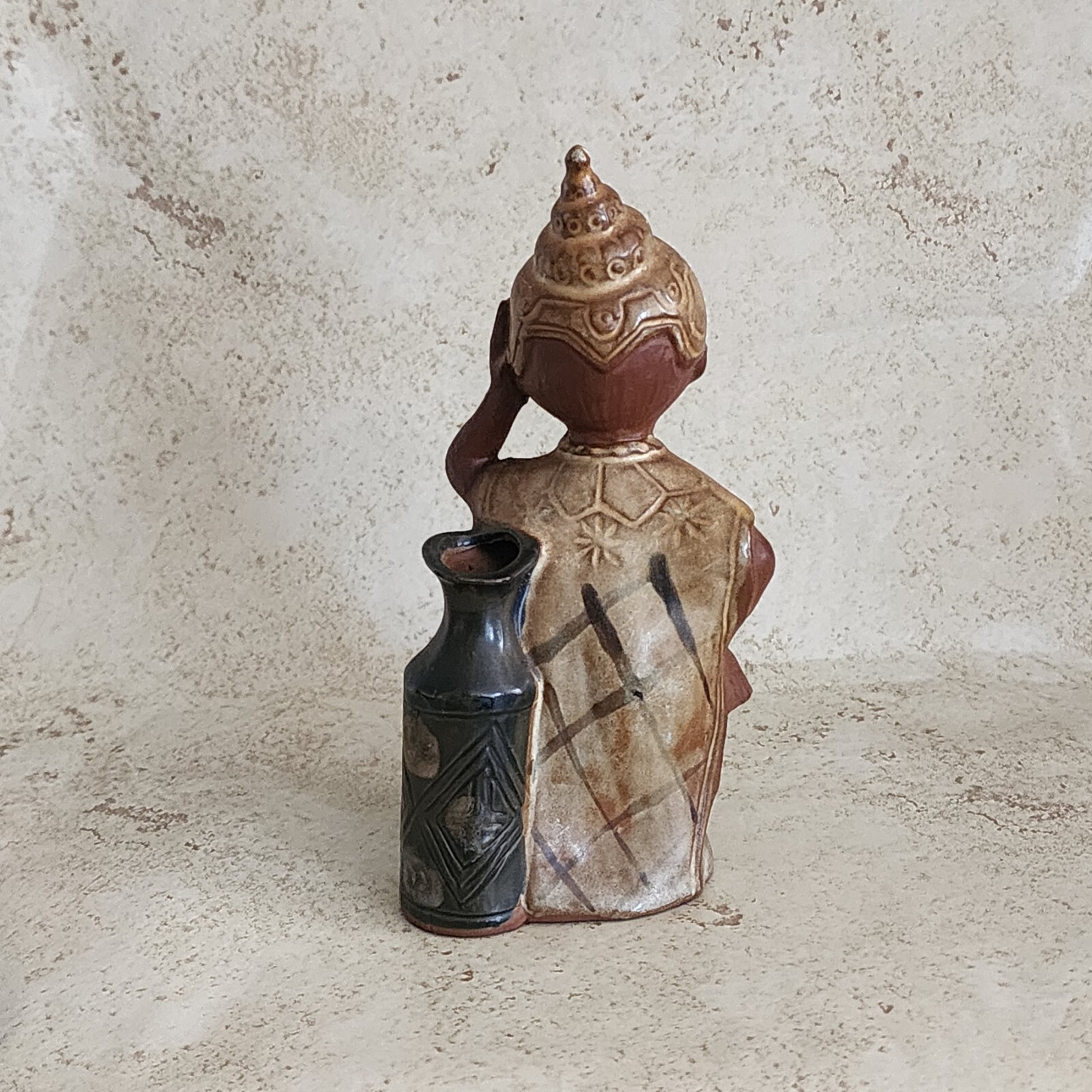 Vintage Redware Thailand Girl Bud Vase Matte Glazed Finish Marked Allied Japan