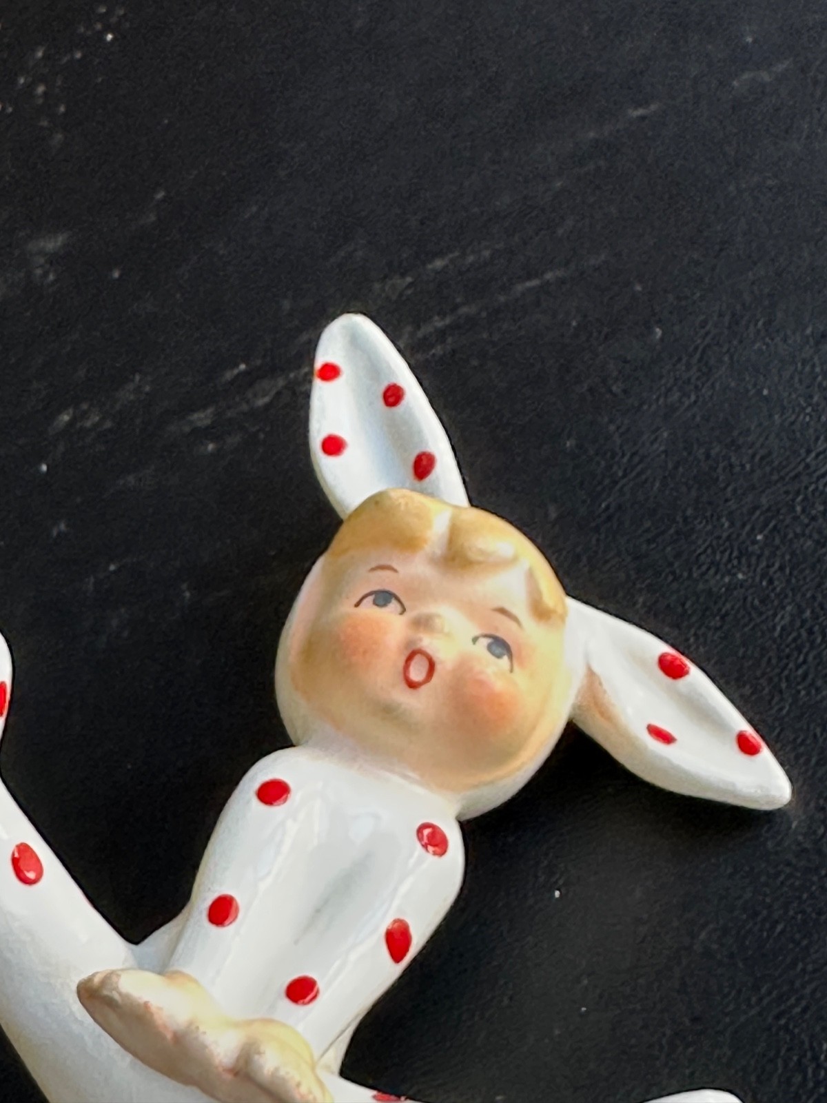 Lefton Vintage Japan polka dot pixie Rabbit bunny Figurine Girl anthropomorphic