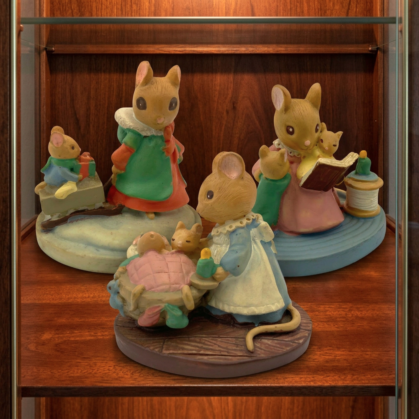 3 Forest Friends Miniature Mice Figurines-All Tucked In, Story Time, Sleigh Ride