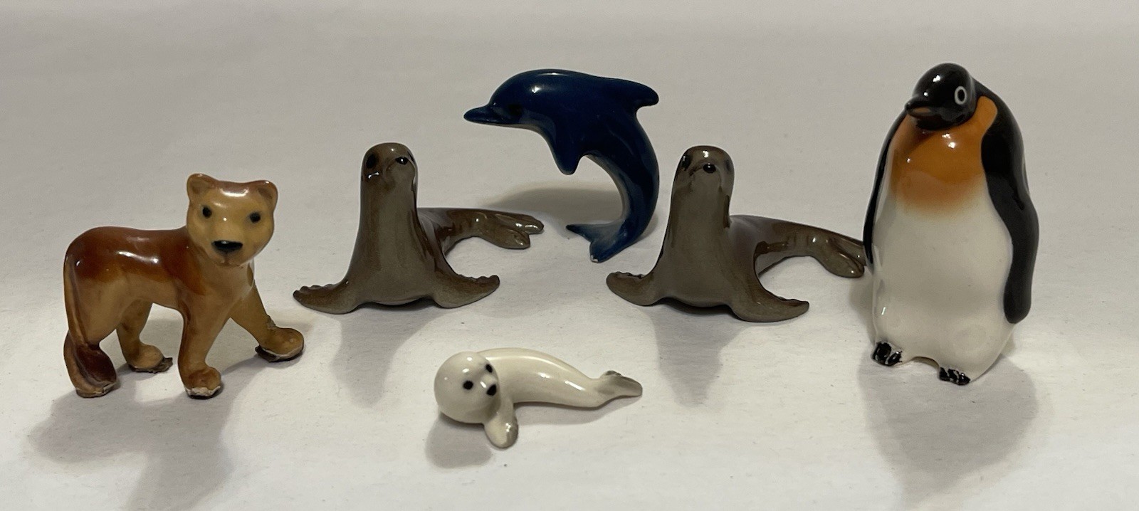 Lot 6 Vintage Hagen Renaker Figurines Sea Lion Seal Dolphin Penguin Lion