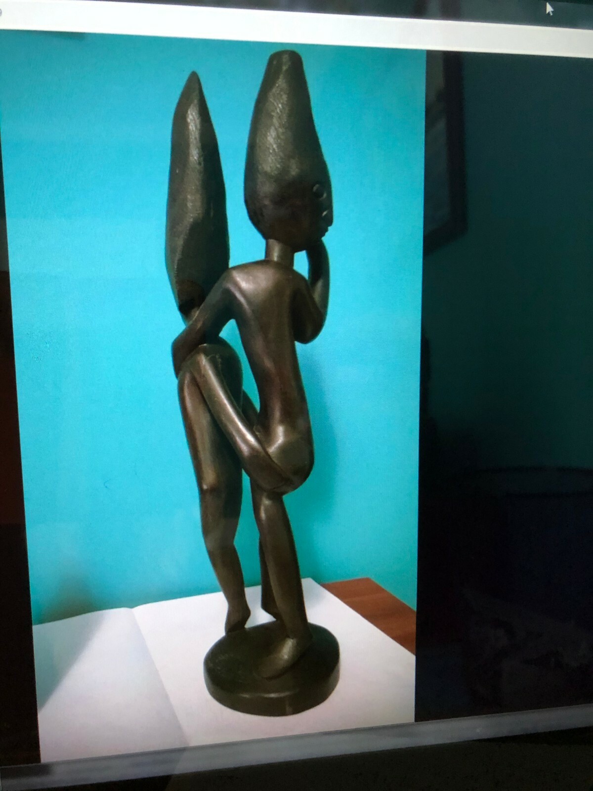 ANTIQUE AFRICAN – ” LOVELY COUPLE” WOOD FIGURINE-COMPOSITION 20 1/4 ” H ,4.9 lb.