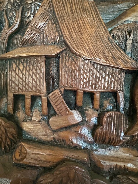 Vintage Thailand Elephants Dragging Logs Hand Carved Teak Wood Wall Hanging Art