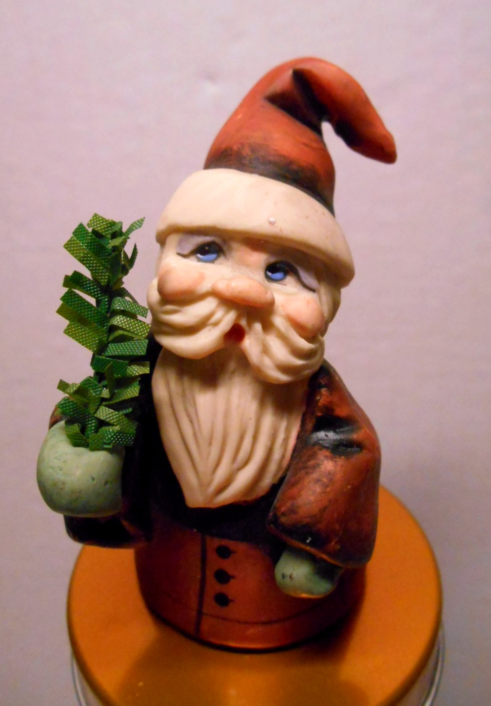 Allyson Nagel 1994 Folk Art SANTA Figurine w/Christmas Tree Evergreen Signed