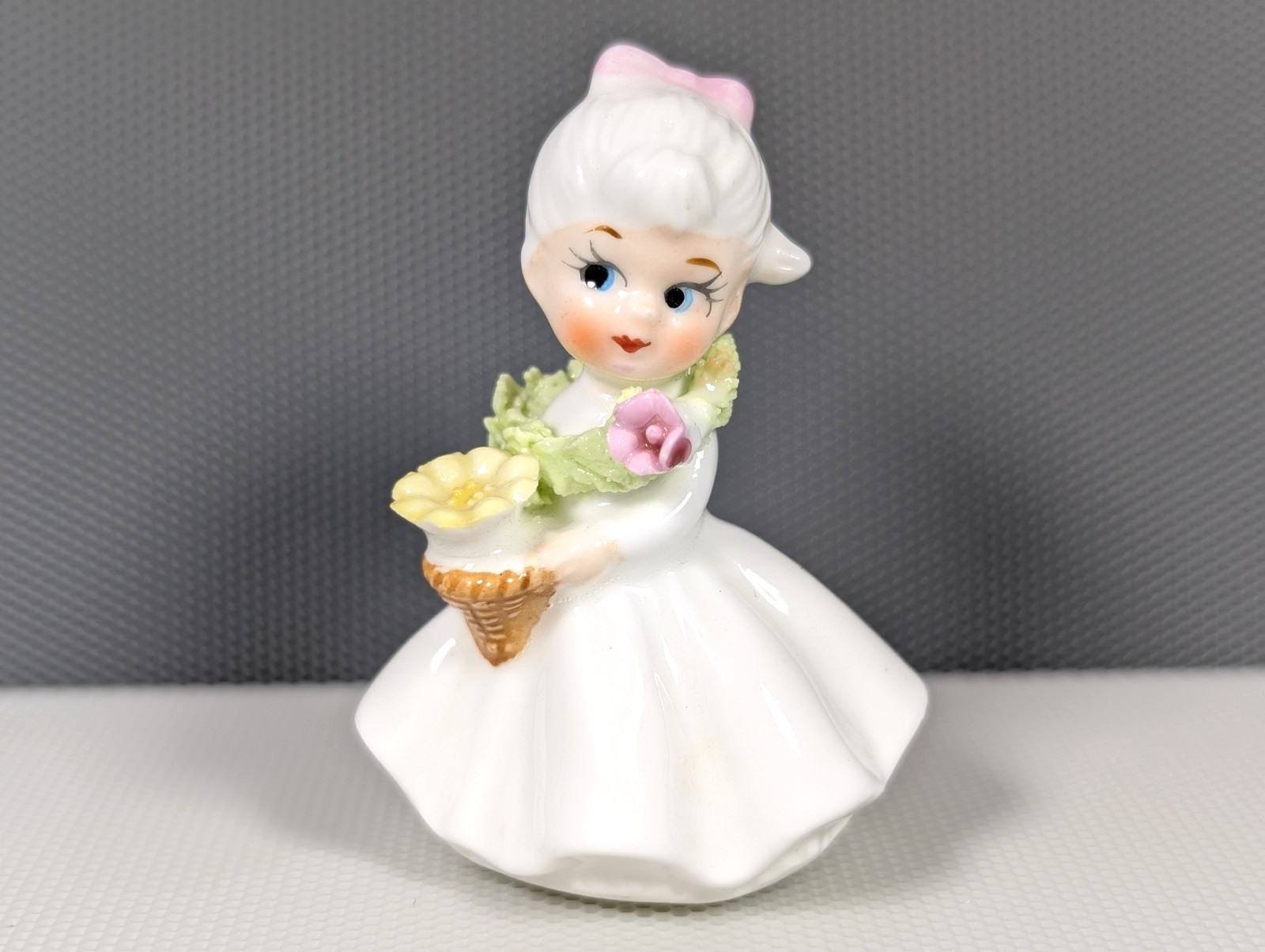Vtg Napcoware Napco Bone China Miniature Flower Girl Month MAY Pink Yellow White
