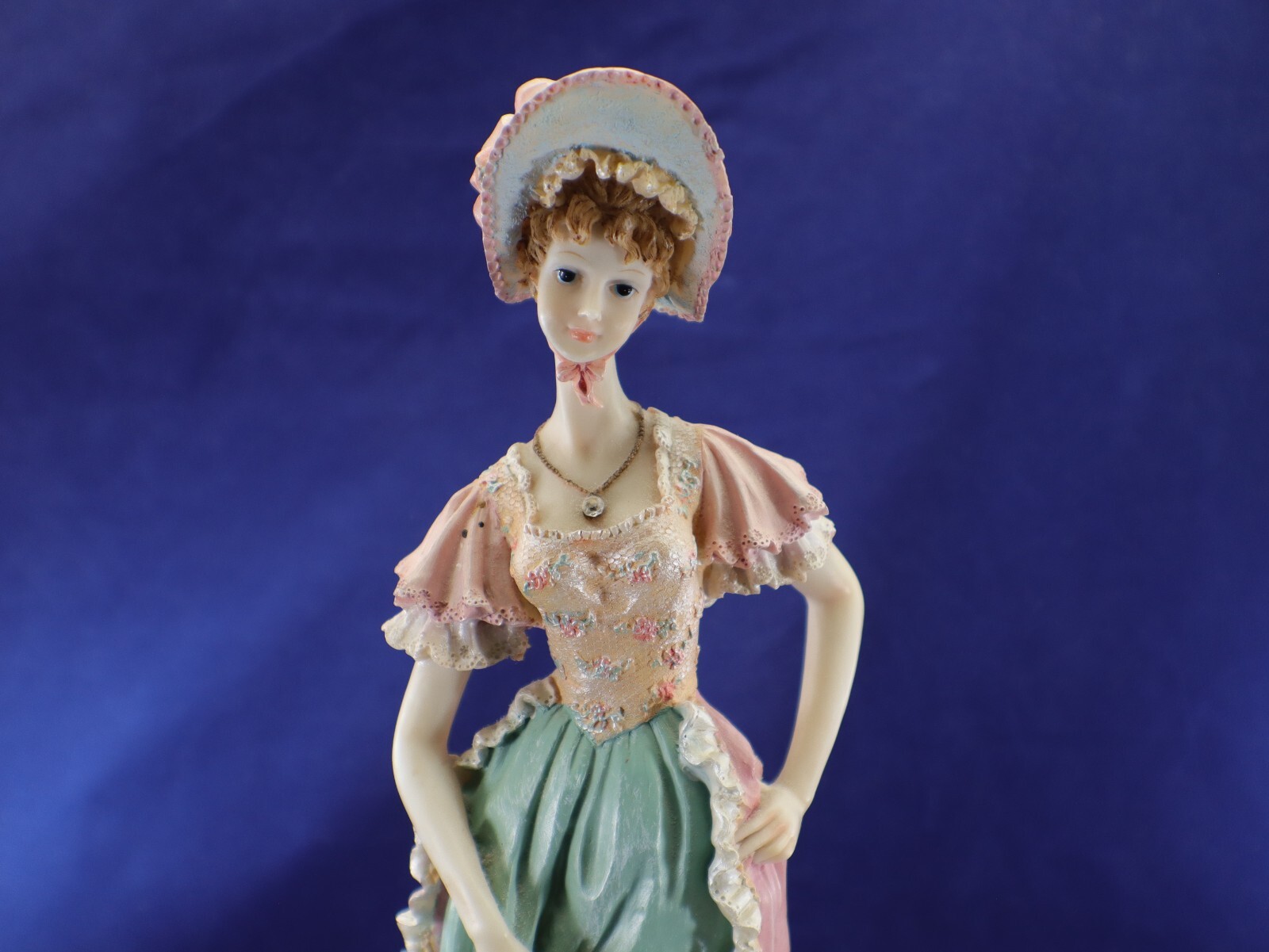 Turtle King Giovanni Collection LADY FIGURINE Statue Blue Pink Dress Balcony 13”
