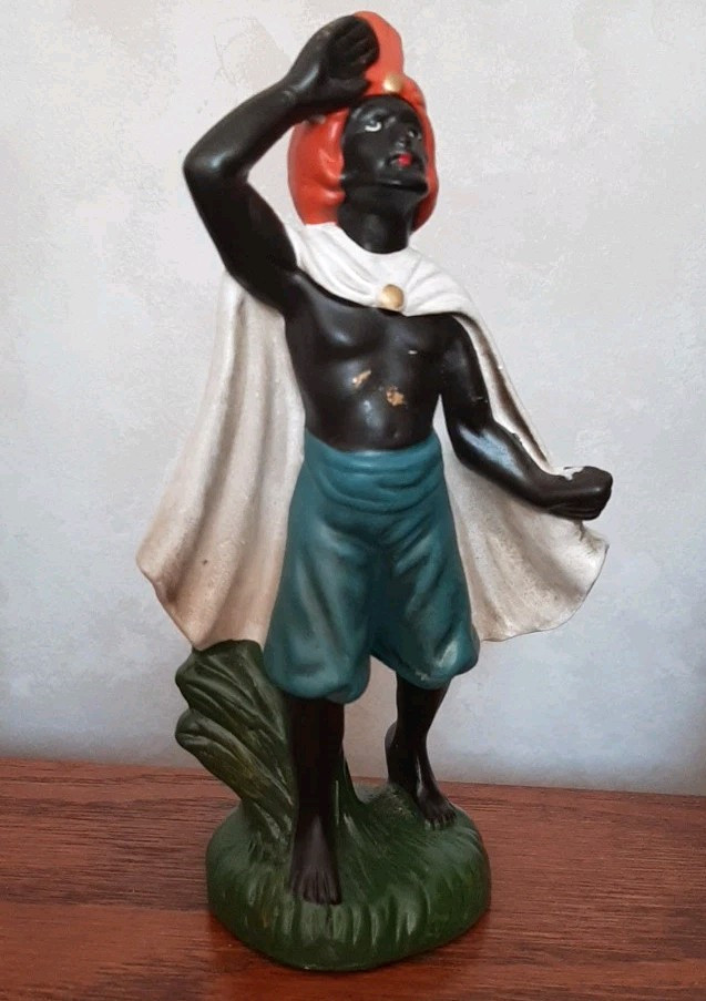 Vtg BLACKAMOOR Looking Up, Wiseman Figurine Statue White Cape Red Head Pc JAPAN