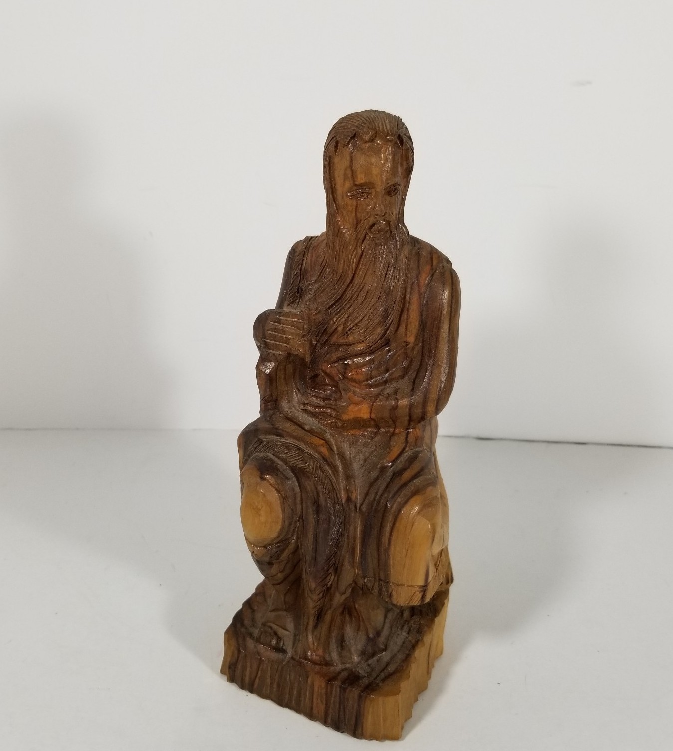 Hand Carved Wood Moses With Ten Commandments Carving 8.5 Inches Tall