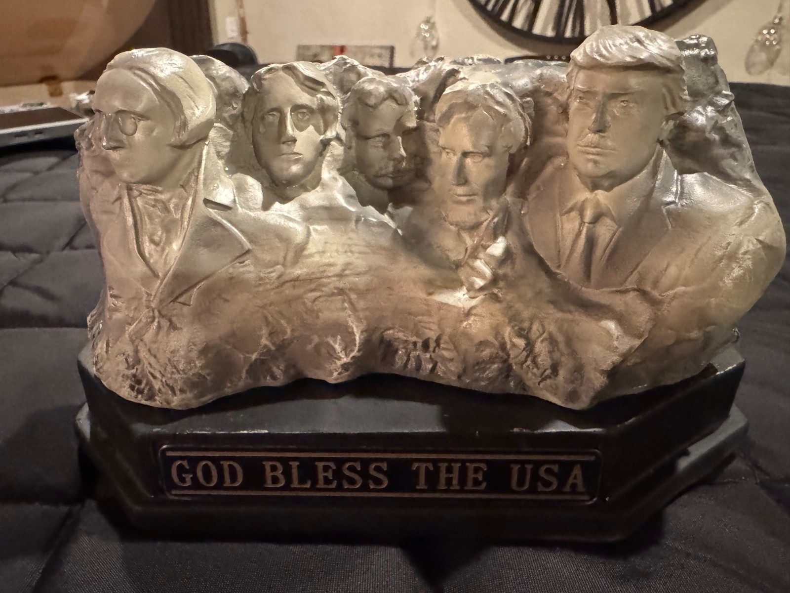 New In Box Mount Rushmore Trump Statue God Bless the USA