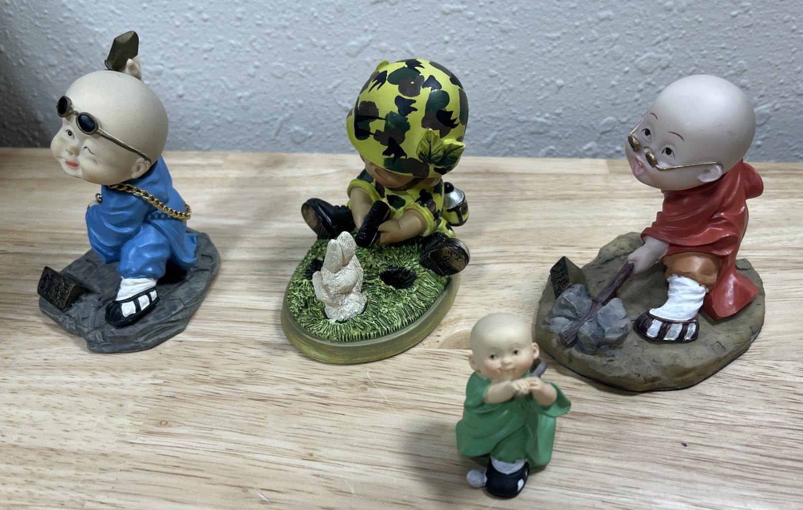 Vintage Chinese Asian Kung Fu Baby Boy Monk – Figurines – Resin – Lot Of 4