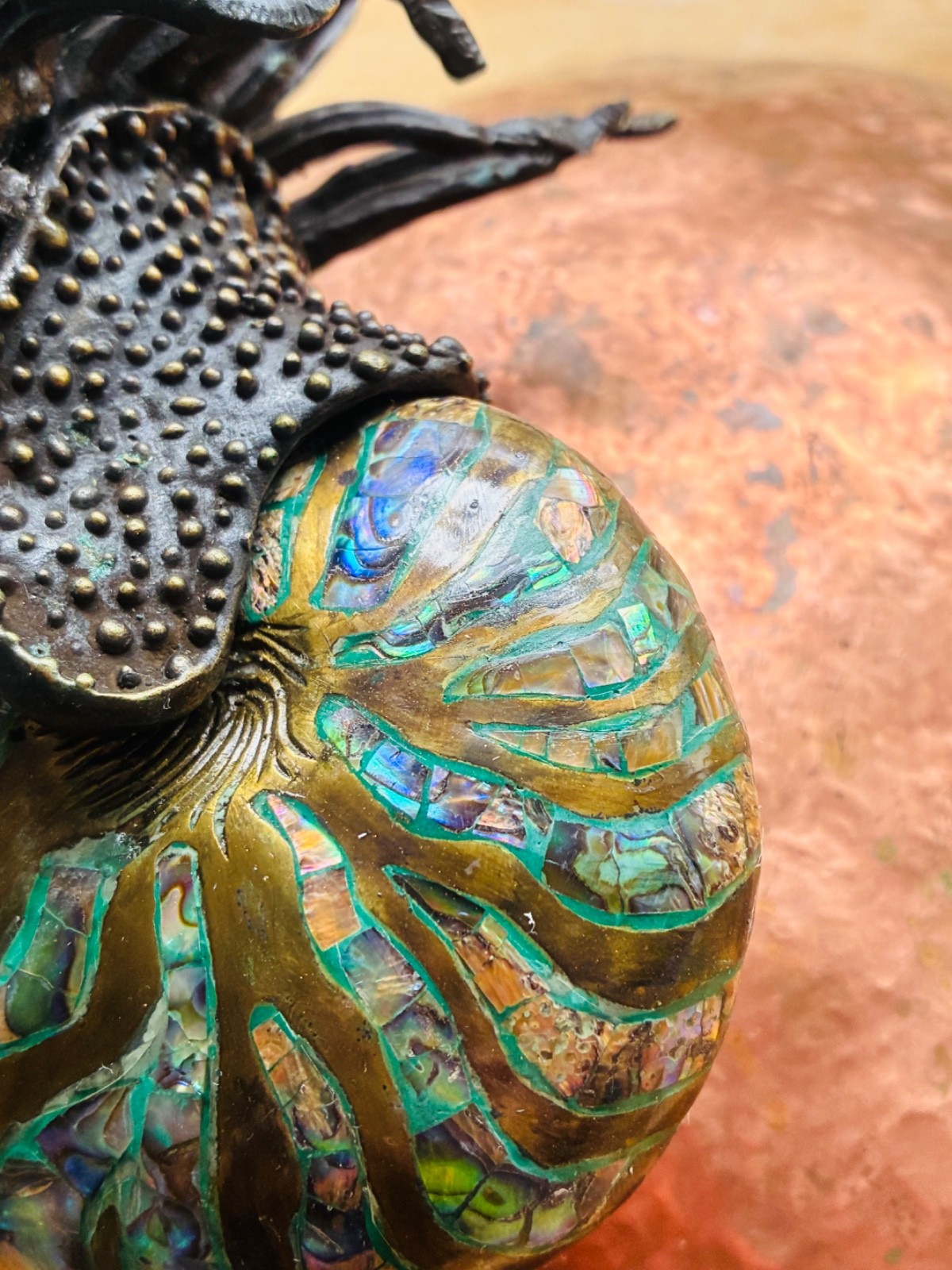 Vtg Cast Iron ABALONE SNAIL SHELL Octopus Tentacles Eyes Heavy Sculpture BRONZE