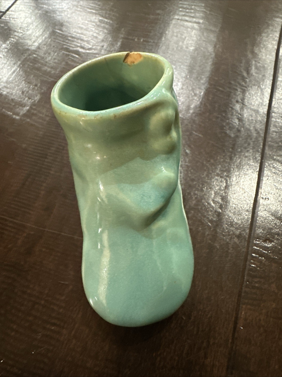 tiny ceramic boot vintage Aqua Blue baby shoe, 1 3/4” tall Precious Nursery Boy