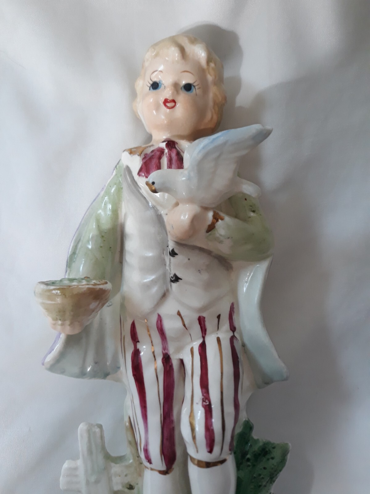 Victorian Porcelain Figurine Girl Holding Dove 9″ tall