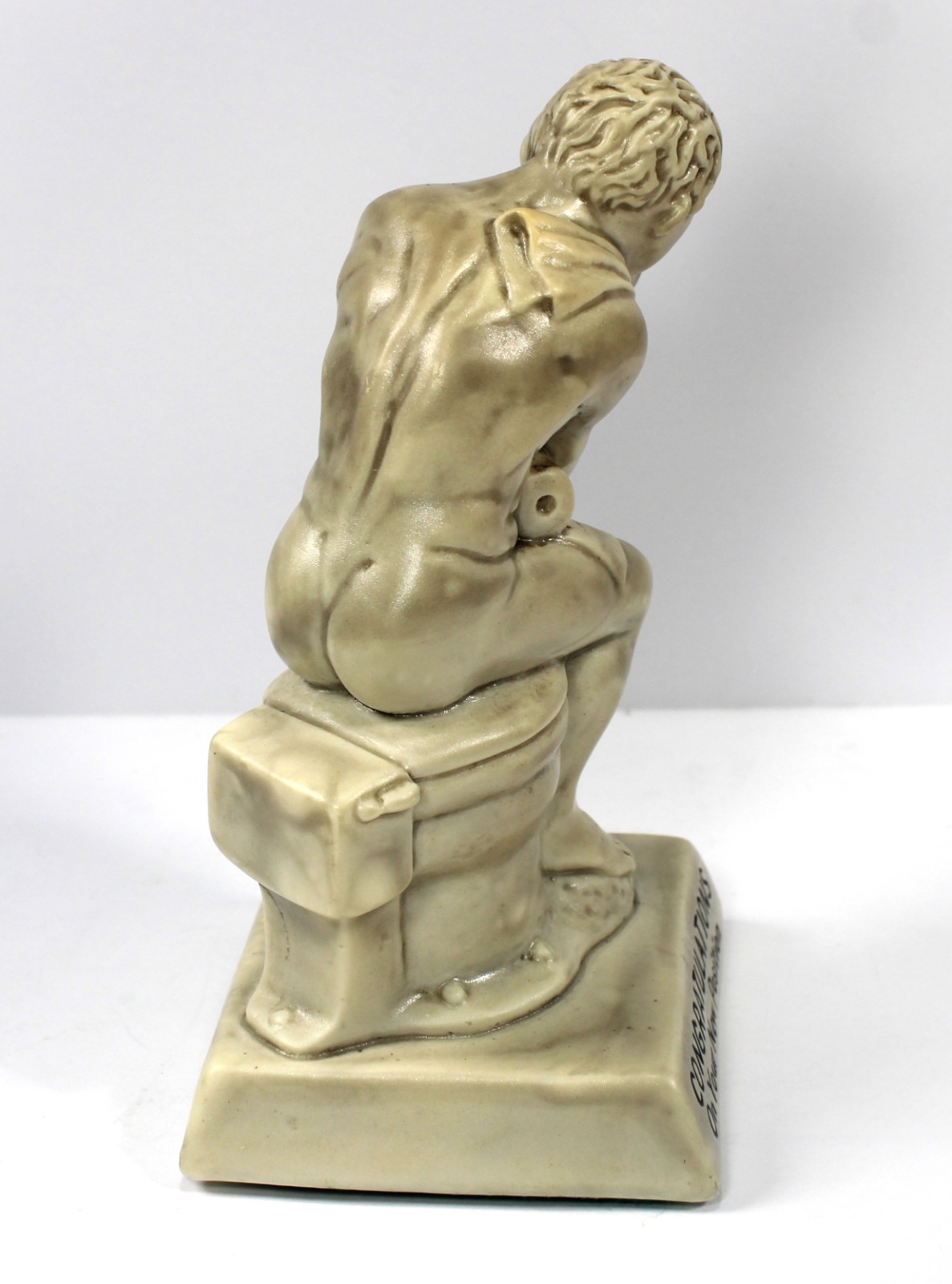 1968 Russ Berrie CONGRATULATIONS Nude Thinking Man on Toilet Throne Figurine