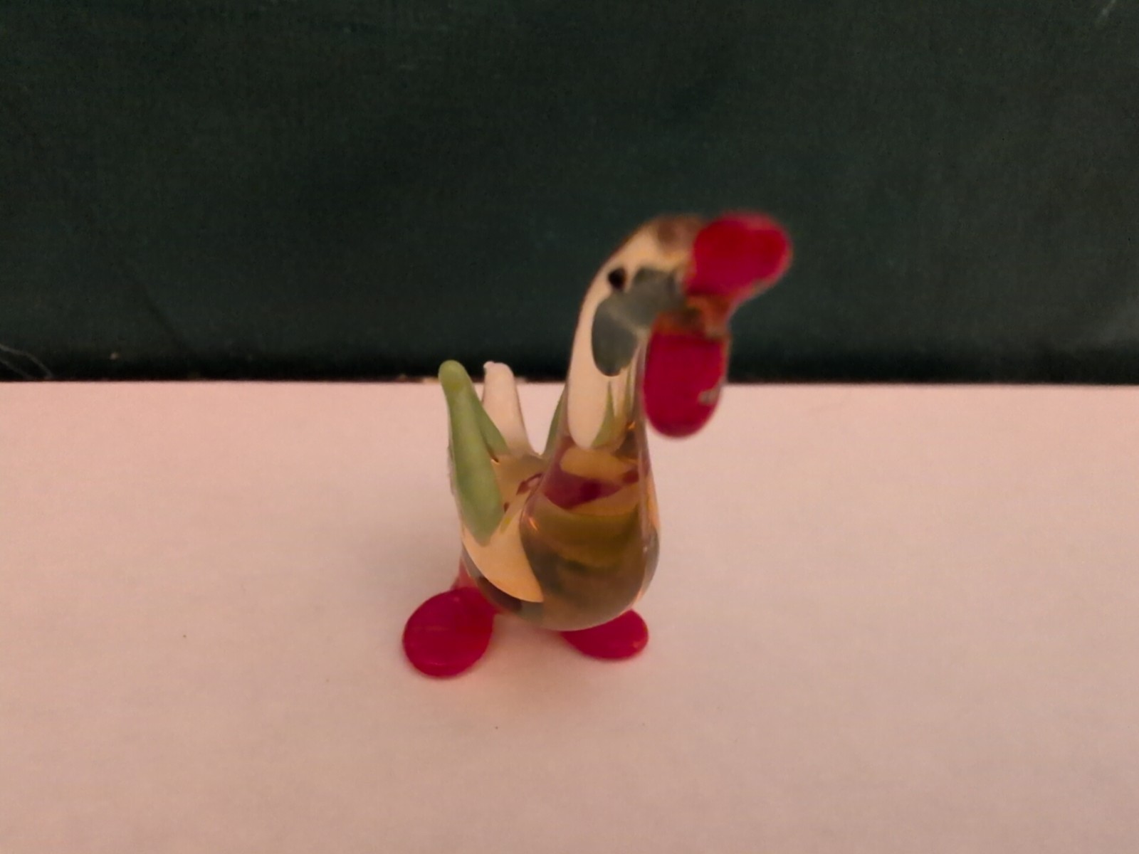 Vintage Swan Miniature Glass Figurine Hand Blown Art Glass Clear Yellow Red