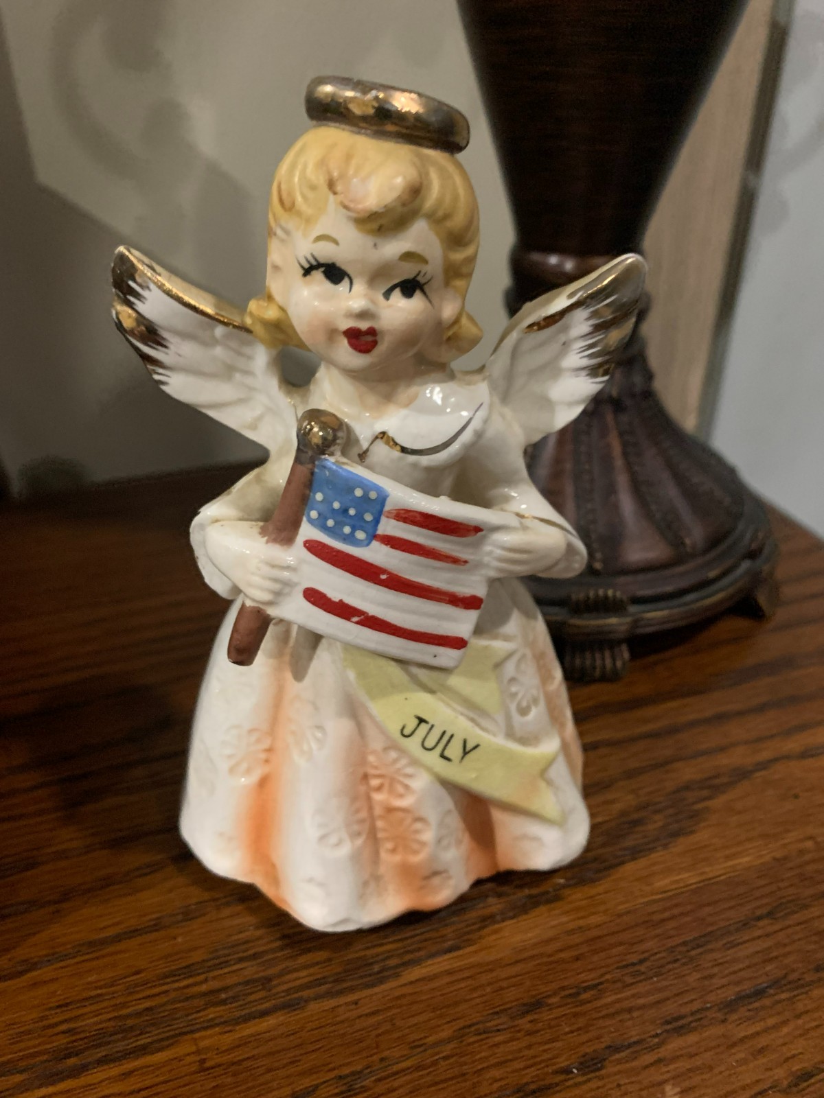LEFTON NAPCO Japan JULY 4TH HOLIDAY STARS & STRIPES ANGEL FIGURINE 5″