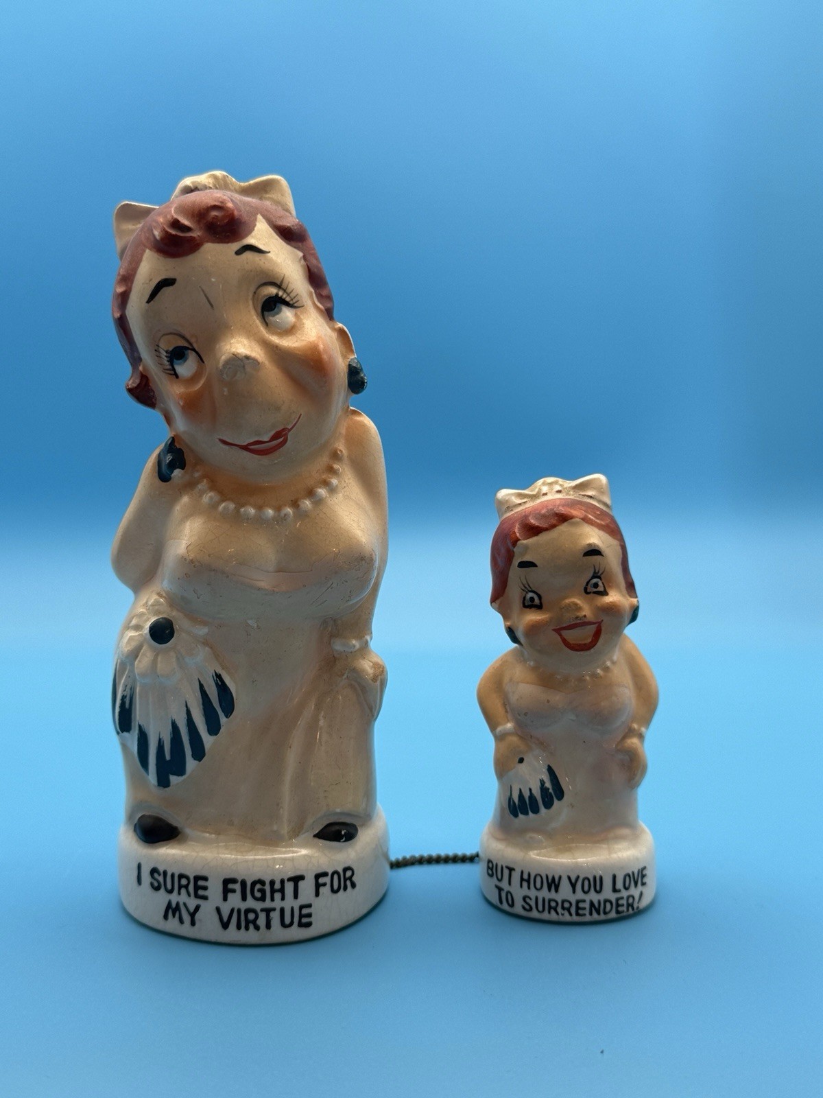 Vintage 1959 Alter Ego Japan Chained Novelty Figurines Risqué Humor Mid Century