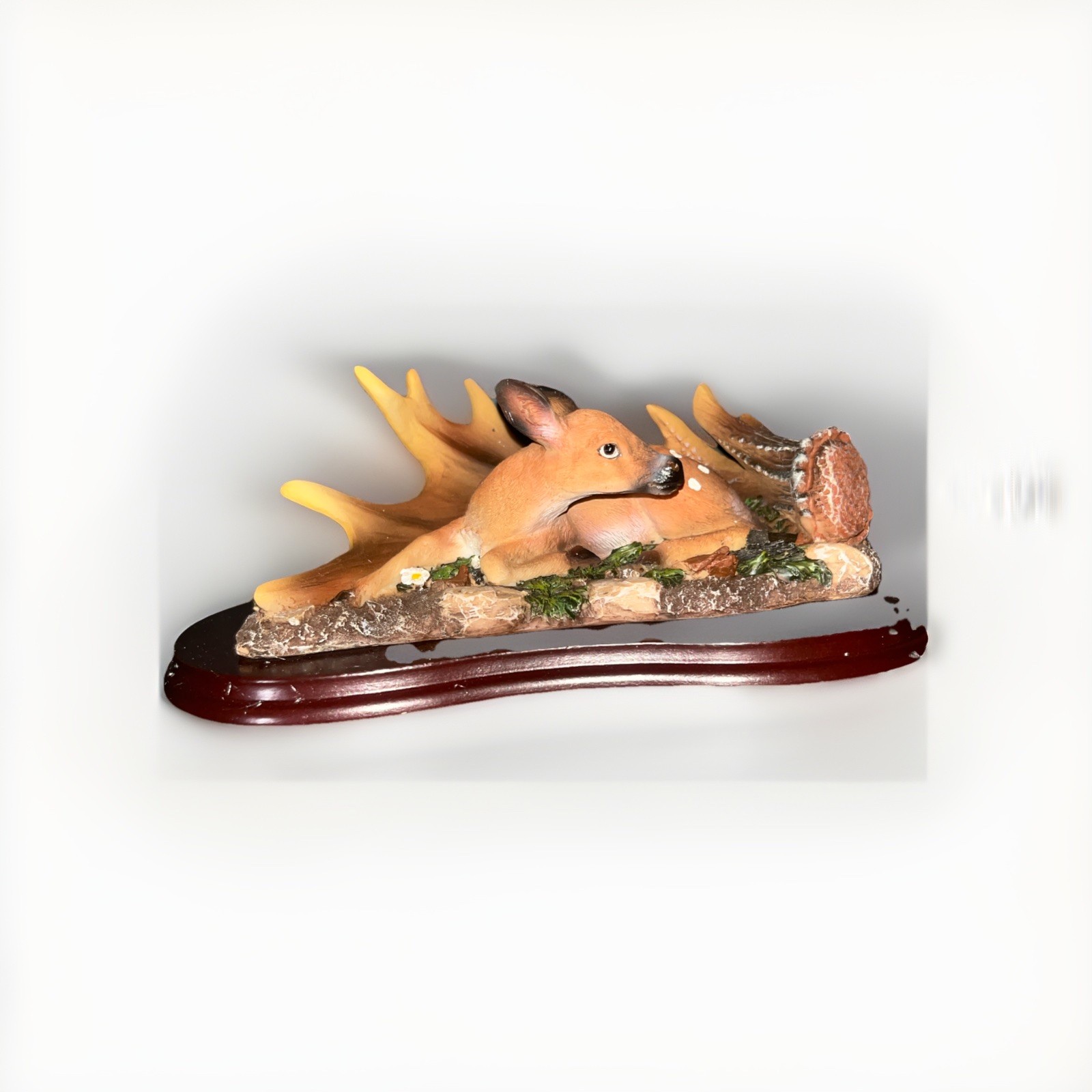 Vintage Resin Fawn On Wood Base Rustic Woodland Scene Decor Cabin Lodge