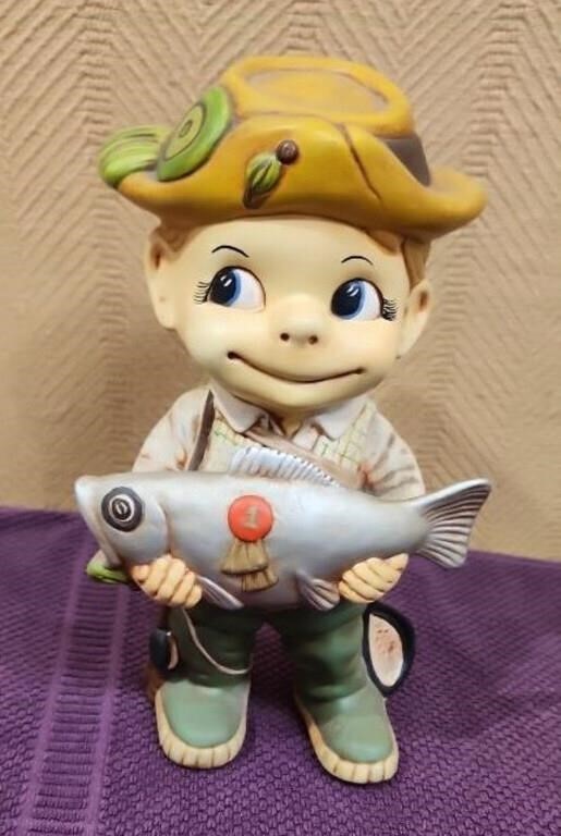 Atlantic Mold Smiley Fisherman Boy 11″ Ceramic Figurine Vintage Hand Painted