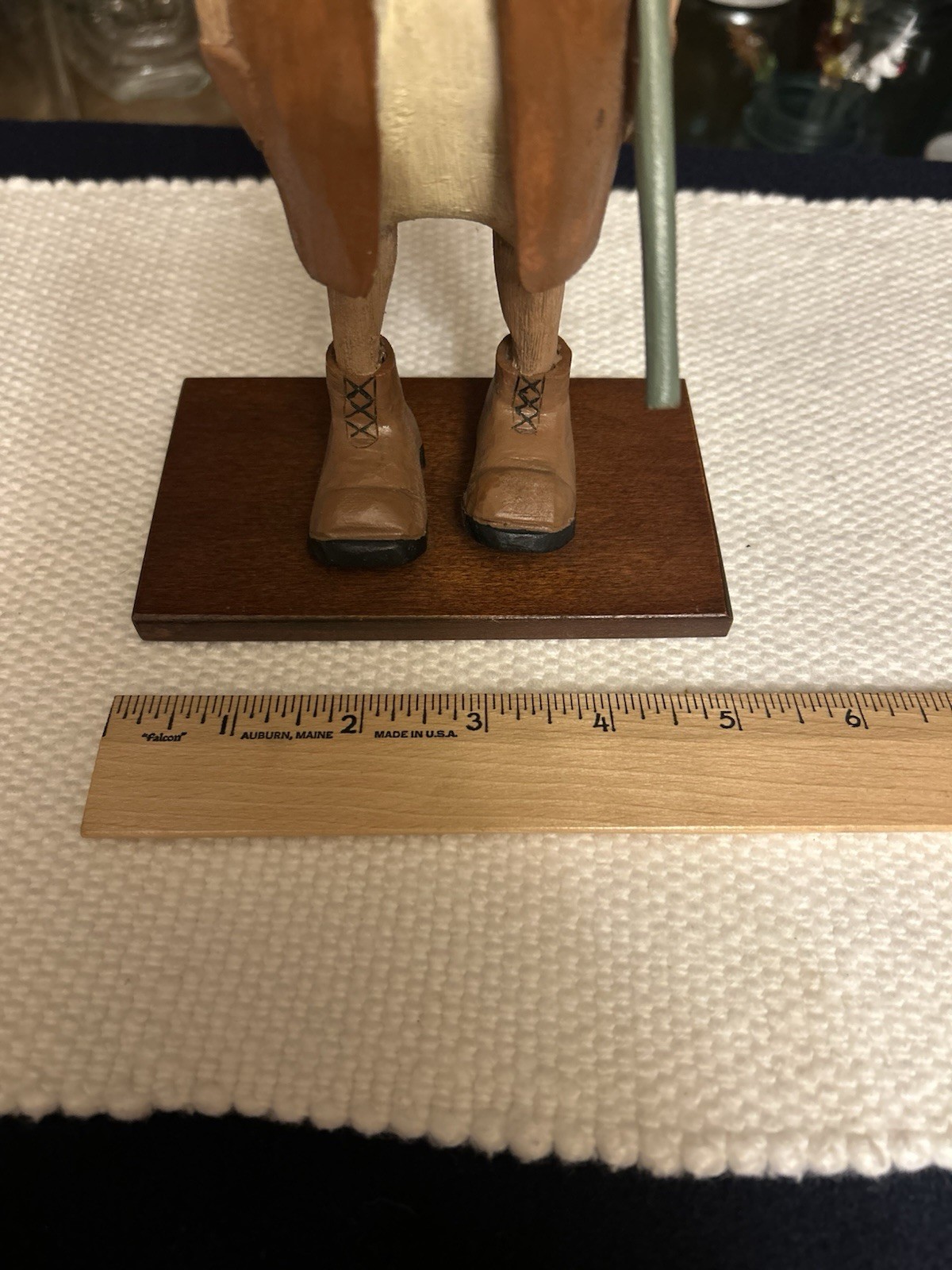 Carved Wooden Deer Figurine Whimsical Whitetail Buck Going Hunting 10”