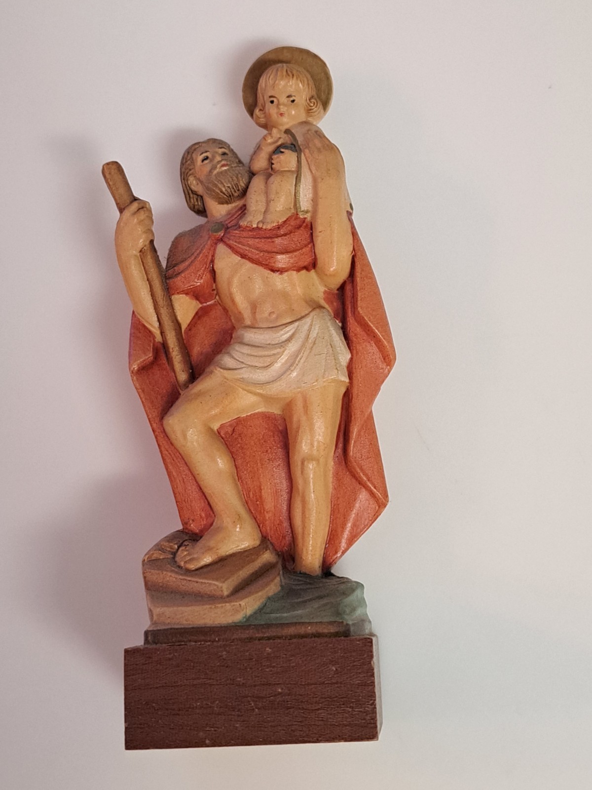 VTG Catholic Saint Christopher Baby Jesus Wood Figurine Statue Italy Toriat