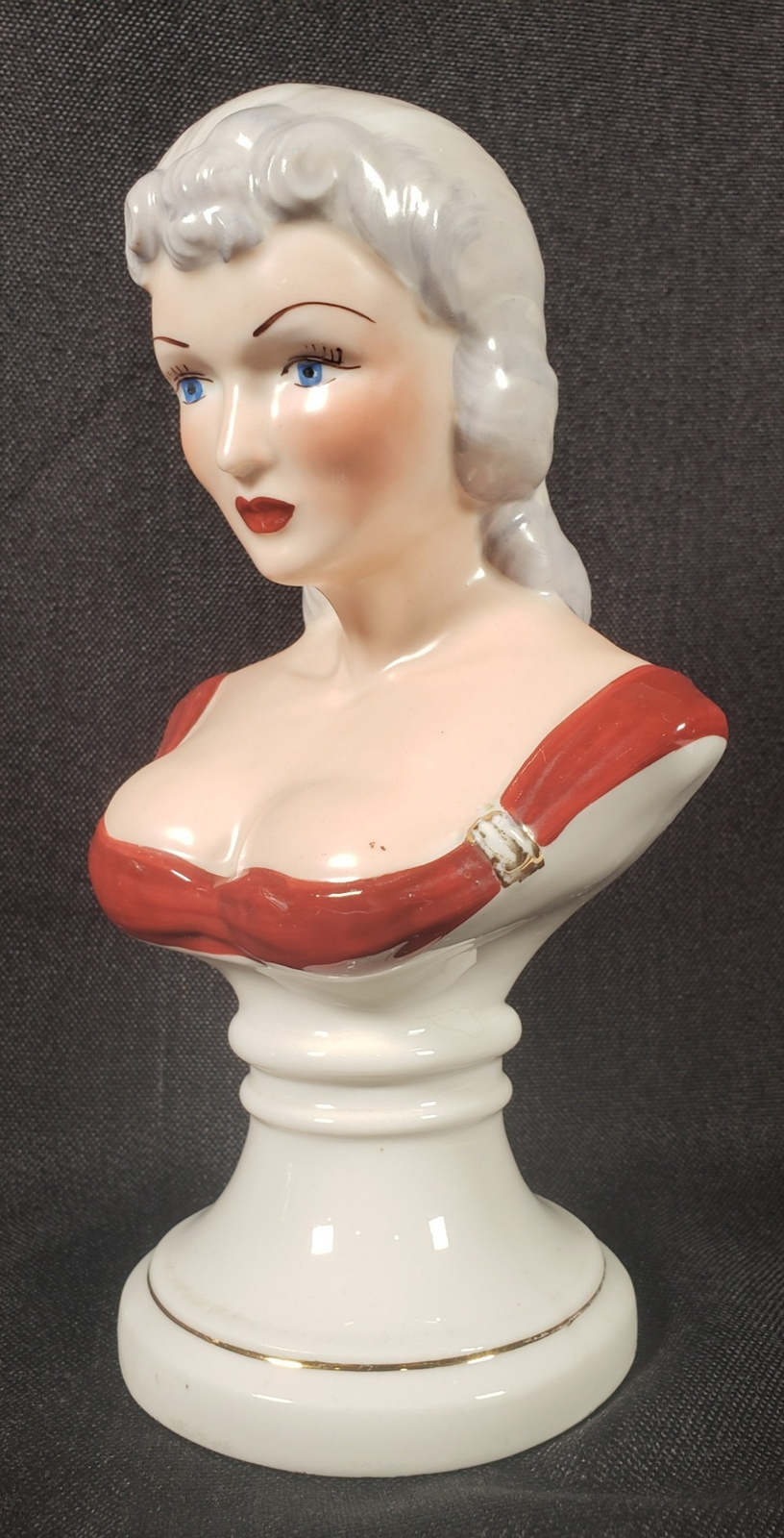 Vintage Bust Lady Boudoir Pedestal Art Nouveau Figurine Hand Painted A79