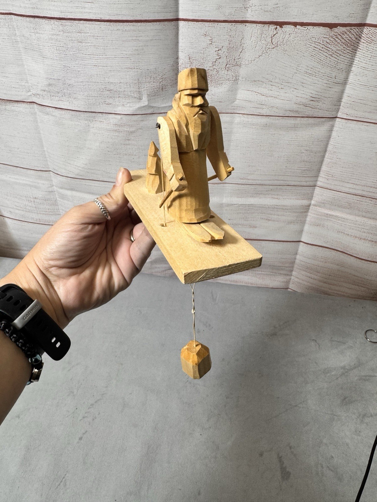 Russian Hand Carved Wood Moveable Skier Folk Art Wood Toy Primitive/Rustic