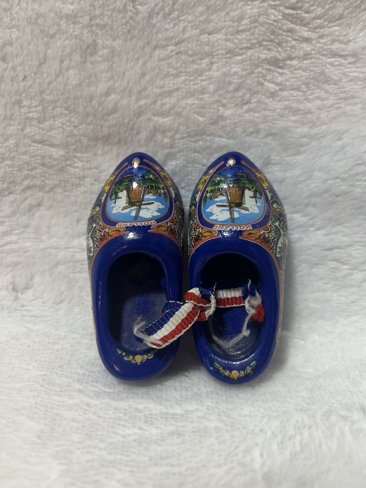 Mini Dutch Wooden Clogs Souvenir Blue Hand-Painted Windmill Shoes