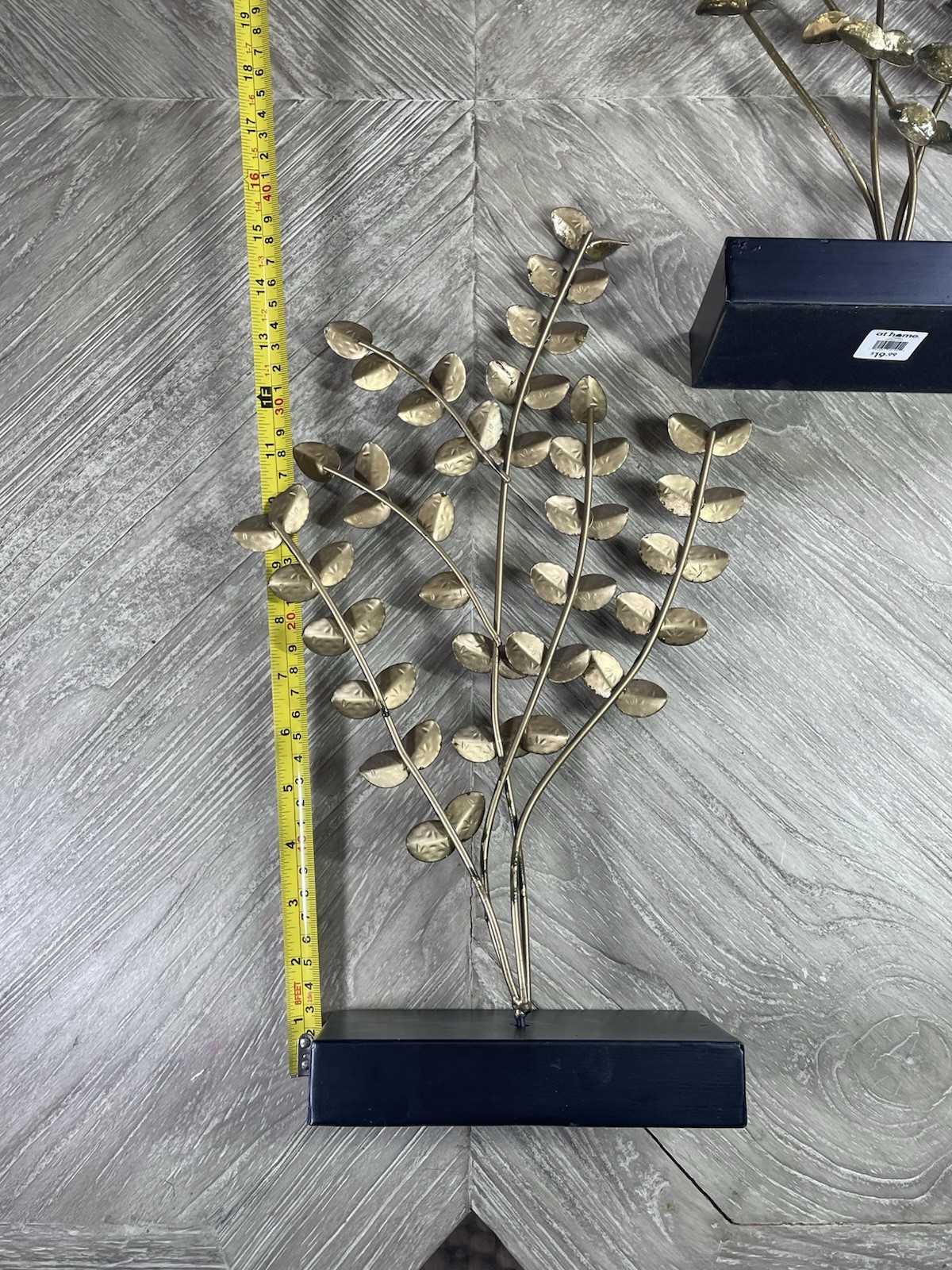 Pair of Gold Metal Leaf Sculptures Freestanding Modern on Black Base