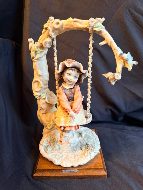 Giuseppe Armani Young Girl on Swing Porcelain Figurine | Signed Florence, IT