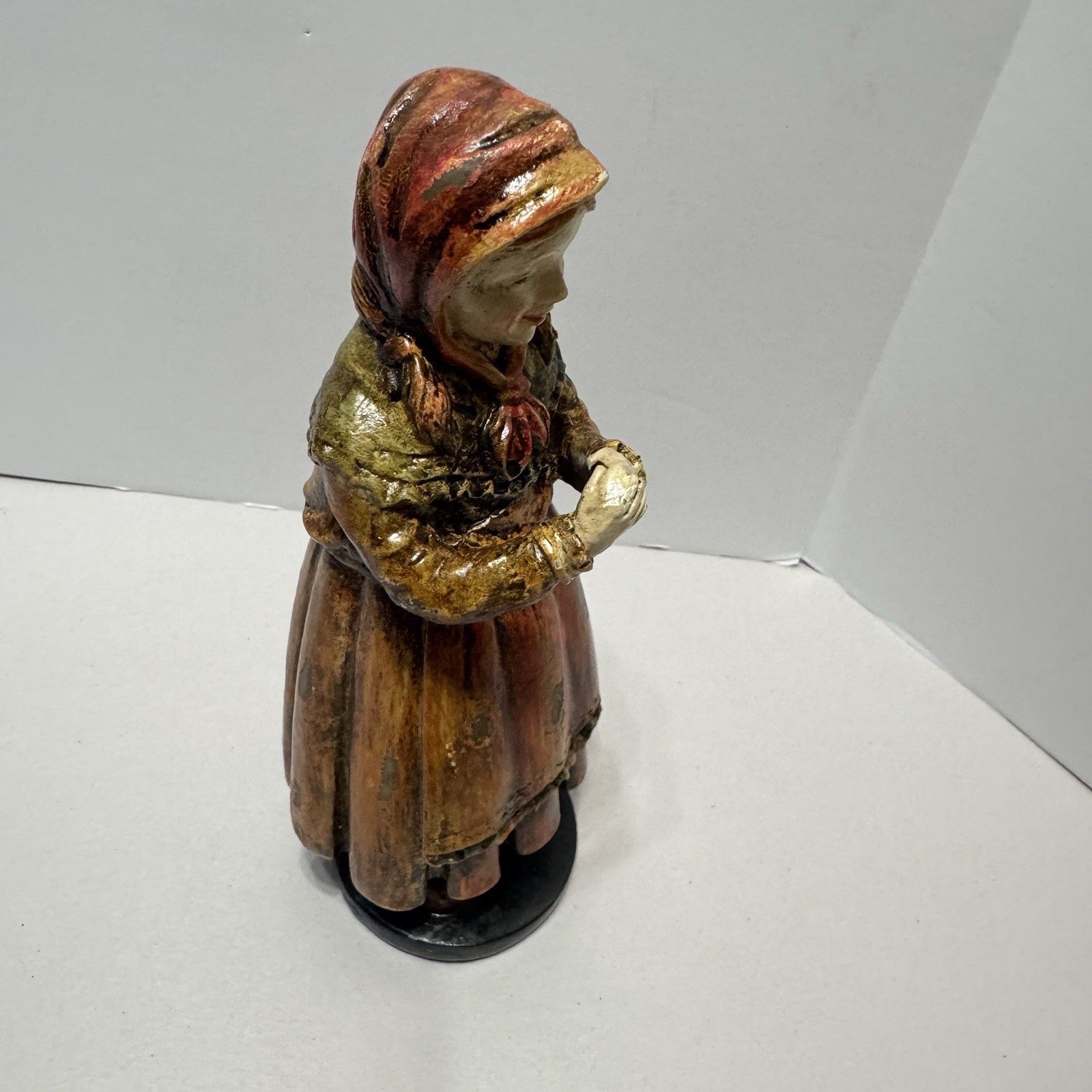 MCM Wooden Dutch Figurine Woman Girl Peasant Rustic Folk Art Vintage 60s
