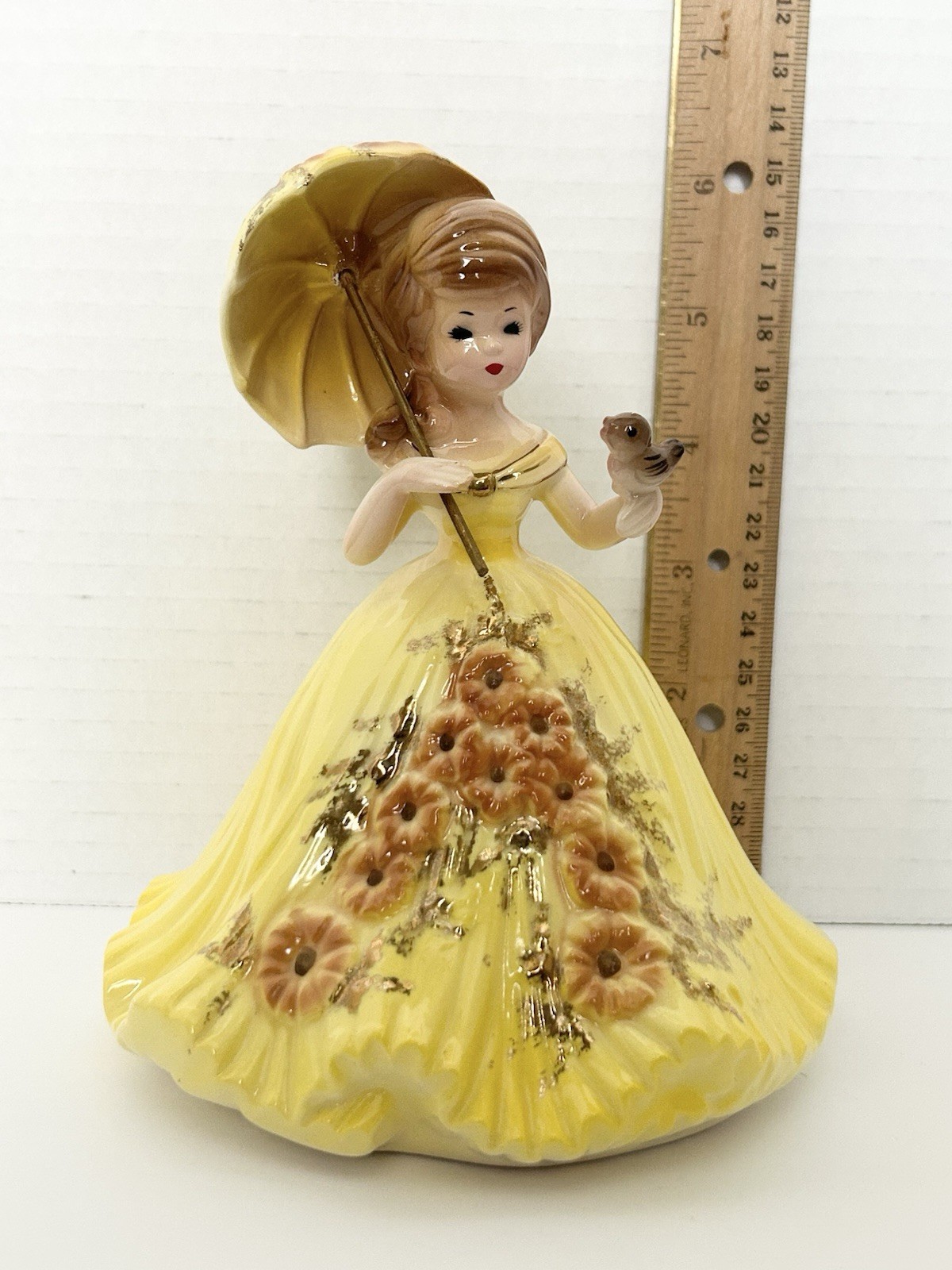 Josef Originals Spring Four Seasons Series Yellow Dress Parasol Umbrella Bird