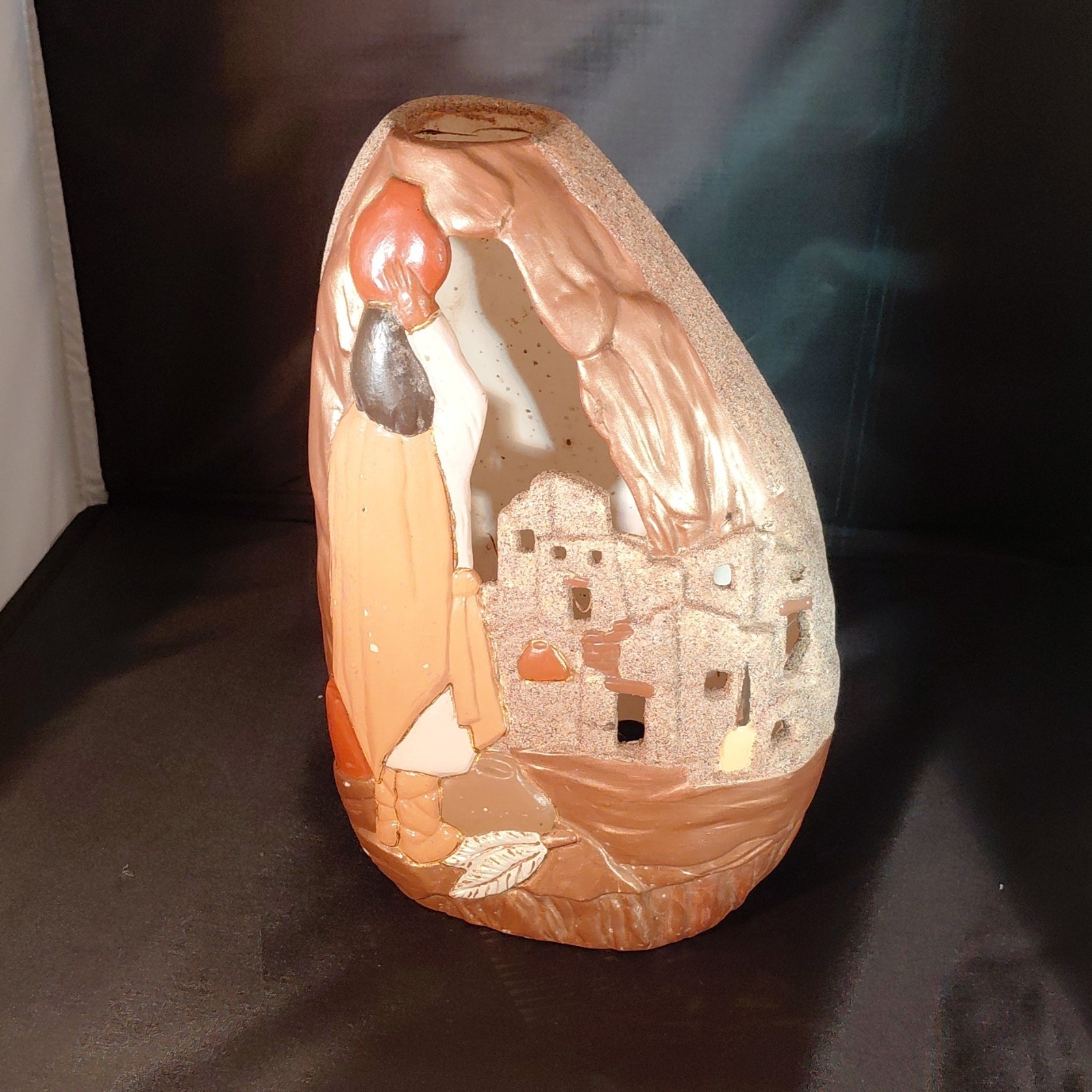 Ceramic Village Scene Figurine, Hand-Painted, 3D Effect