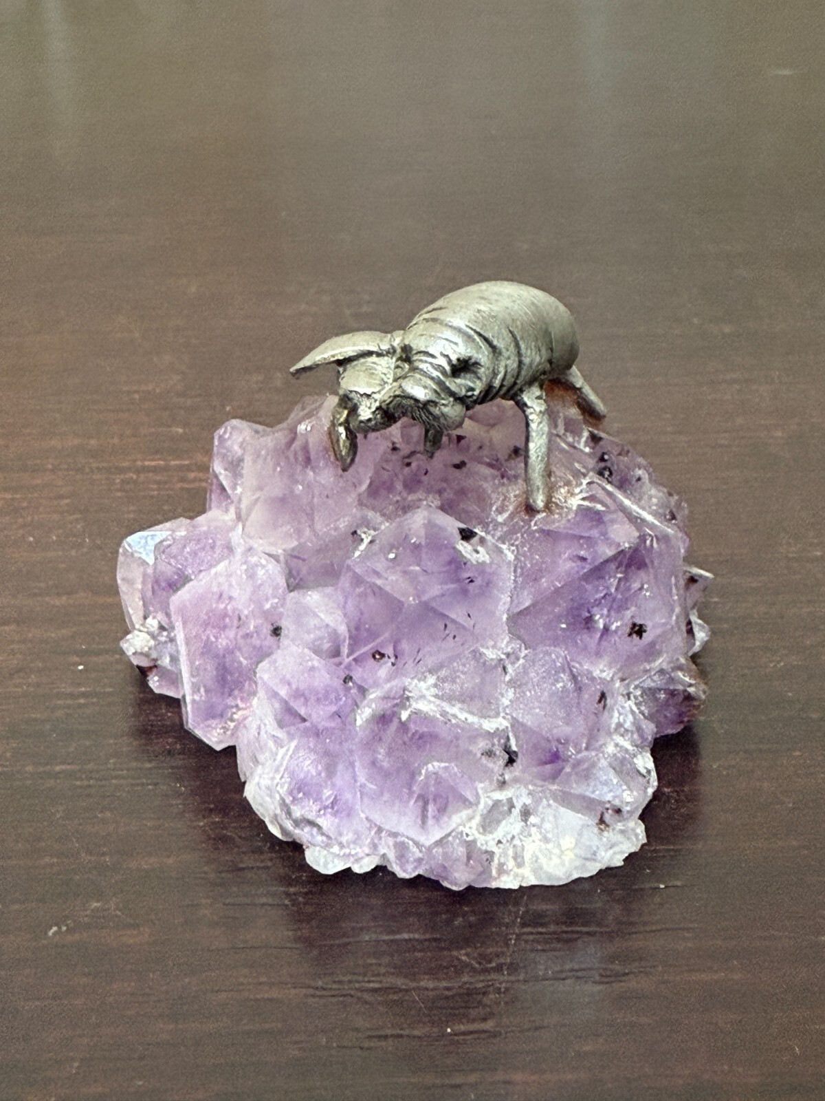 Natural Small Amethyst Cluster with Pewter Sea Seal Mother with Baby
