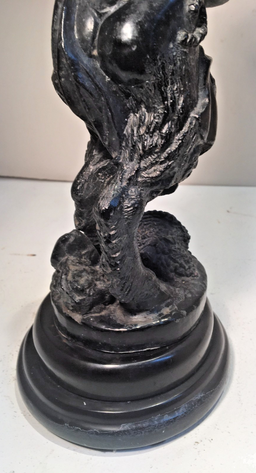 ANTIQUE SCULPTURE METAL SPELTER- BRONZE PAN SATYR FAWN ON MARBLE BASE MYTHOLOGY