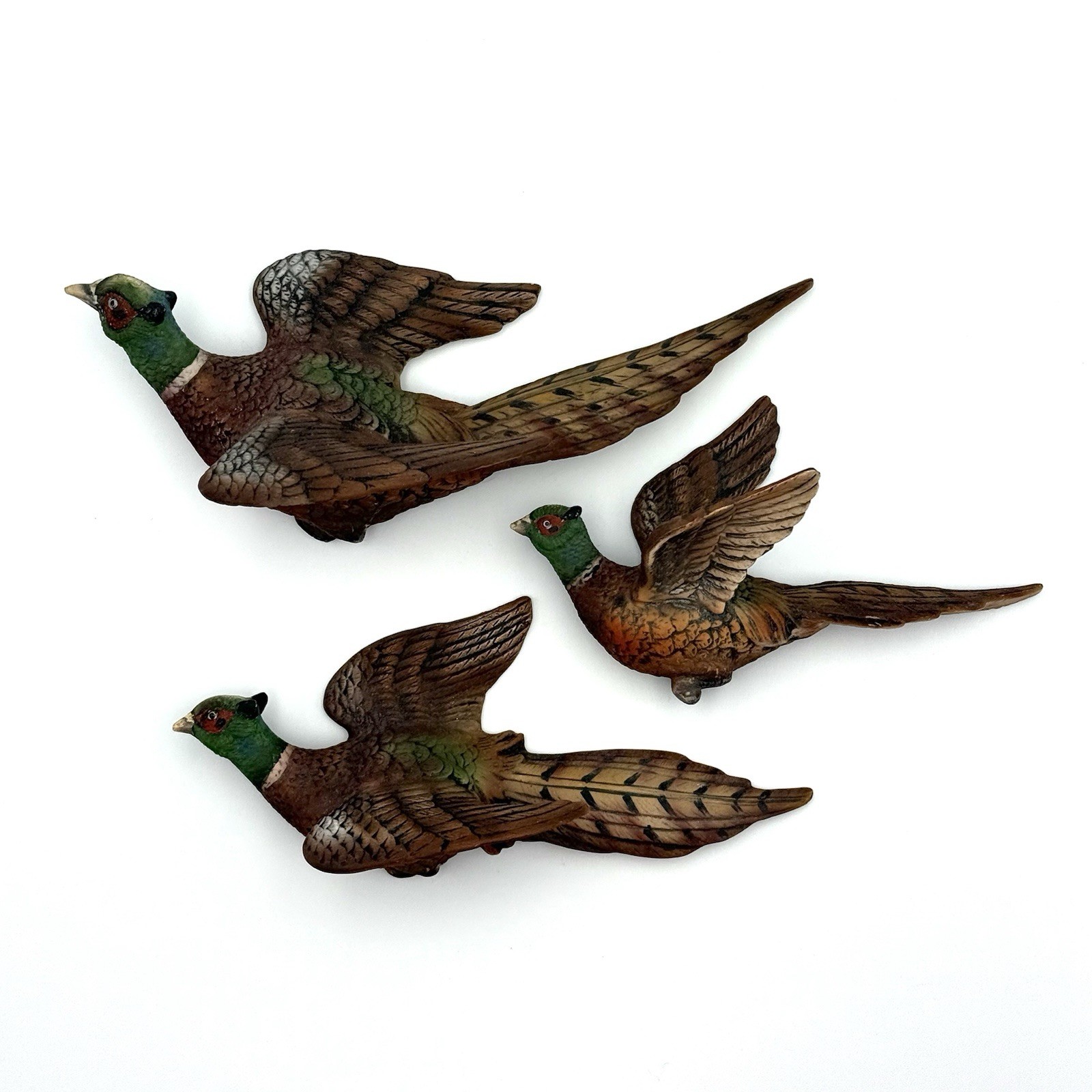 Vintage Lefton Japan Flying Pheasant Wall Plaques Hand Painted Set of 3