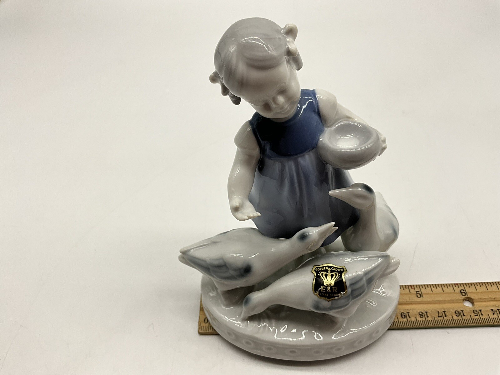 GEROLD PORZELLAN Vintage Figurine Girl w/Geese made in Bavaria Western Germany