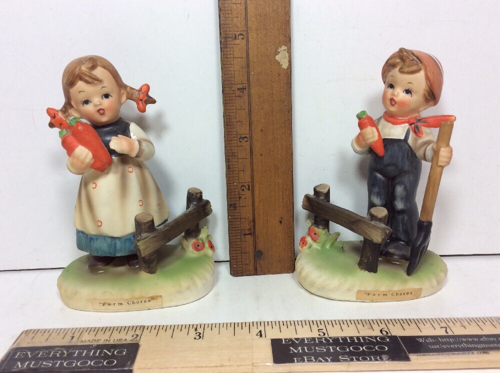 VTG Arnart Creation Erich Stauffer Farm Chores BOY & GIRL KIDS HOLDING CARROTS