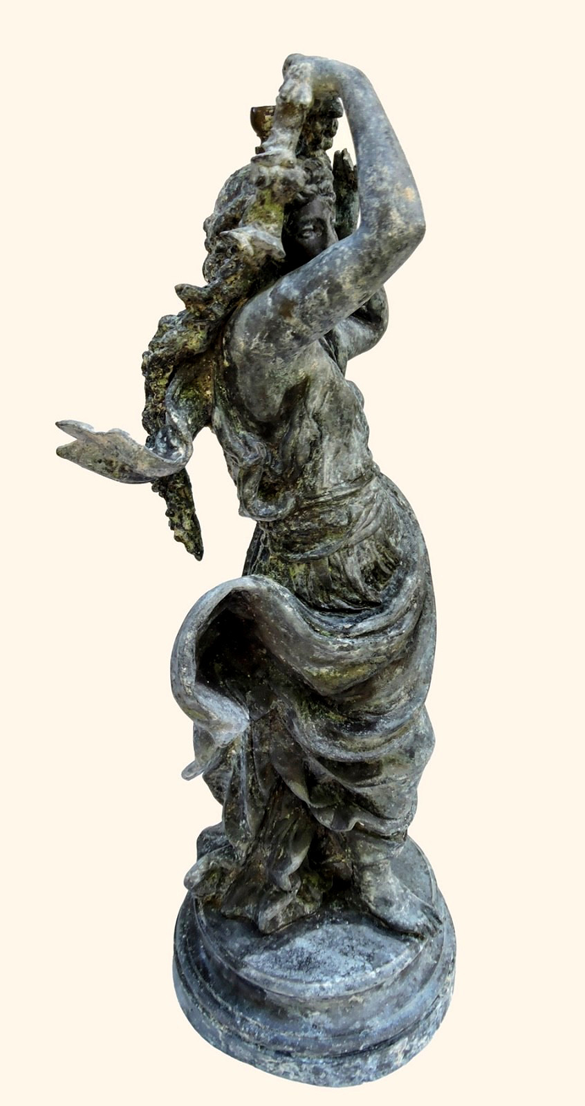 ANTIQUE FLORA GODDESS STATUE SCULPTURE ART NOUVEAU SPELTER BRONZE AGED PATINA