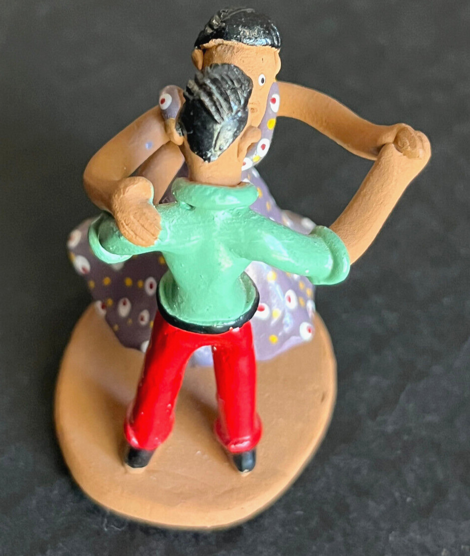 2 vintage 1986 clay figurines Brazil man woman dancing art hand painted sign set