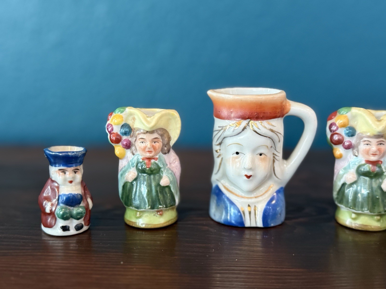 Vintage Lot Of 6 Miniature Toby Jugs Mugs Various Sizes Made In Japan