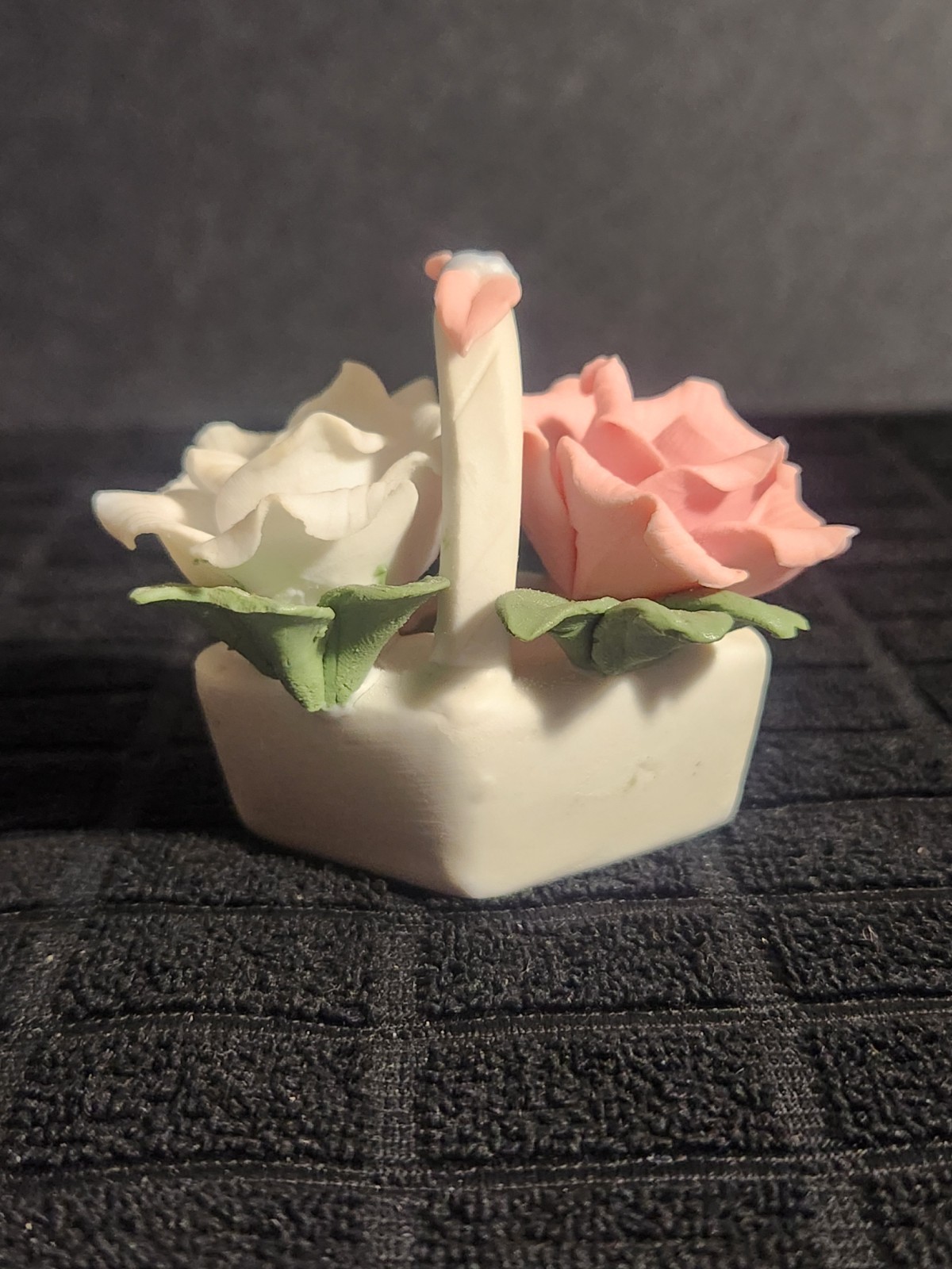 Vintage Porcelain Pink & White Flower in White Basket Figure • Smoke Free Home