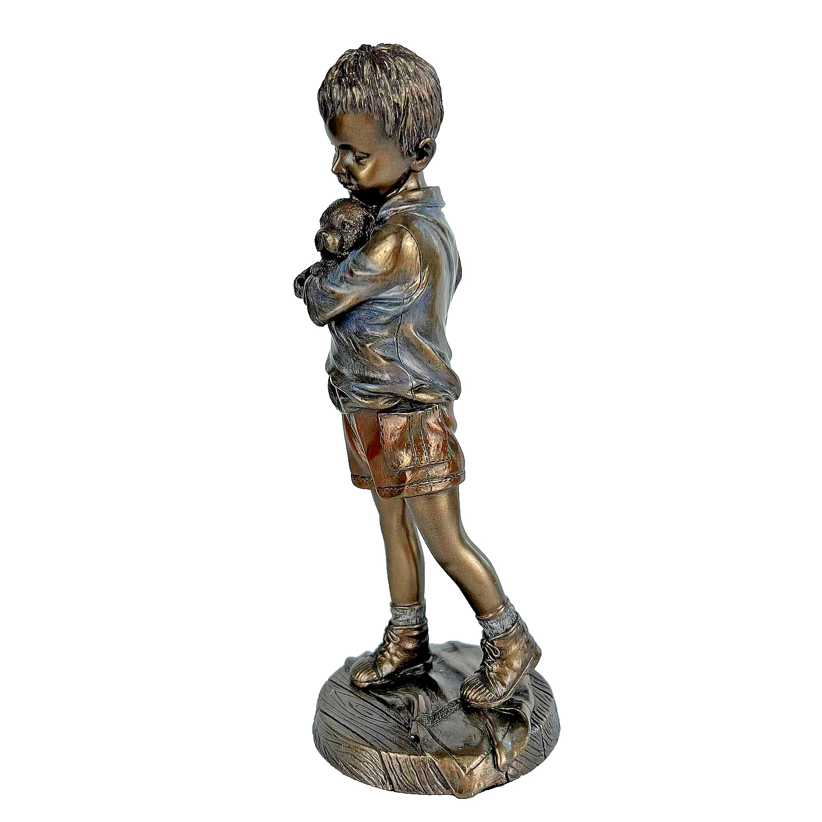 Boy with Dog Statue Figure Polystone Bronze Home Decor Made in Italy