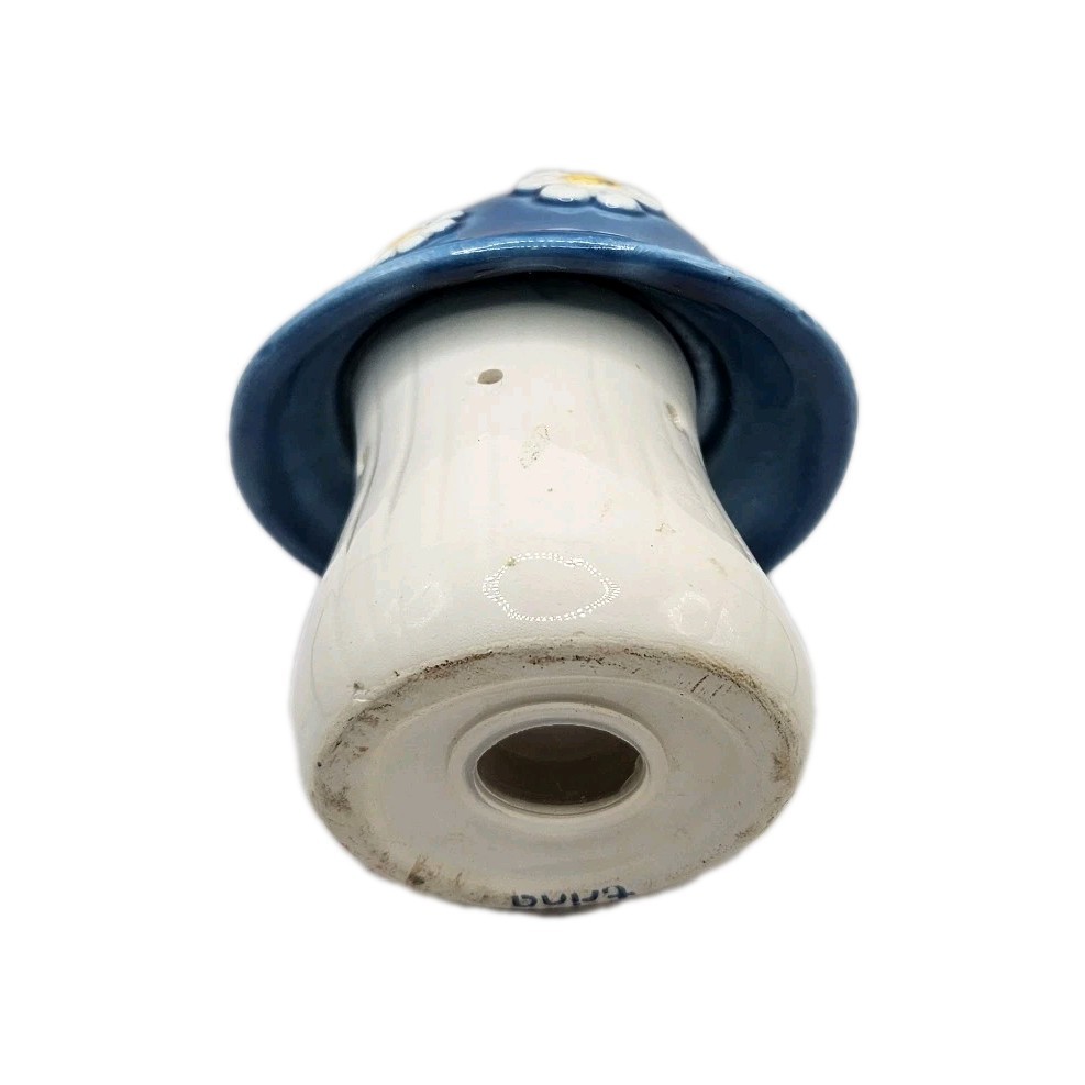 Ceramic Mushroom Blue Top With White Daisies Holes On Stem Salt Shaker?