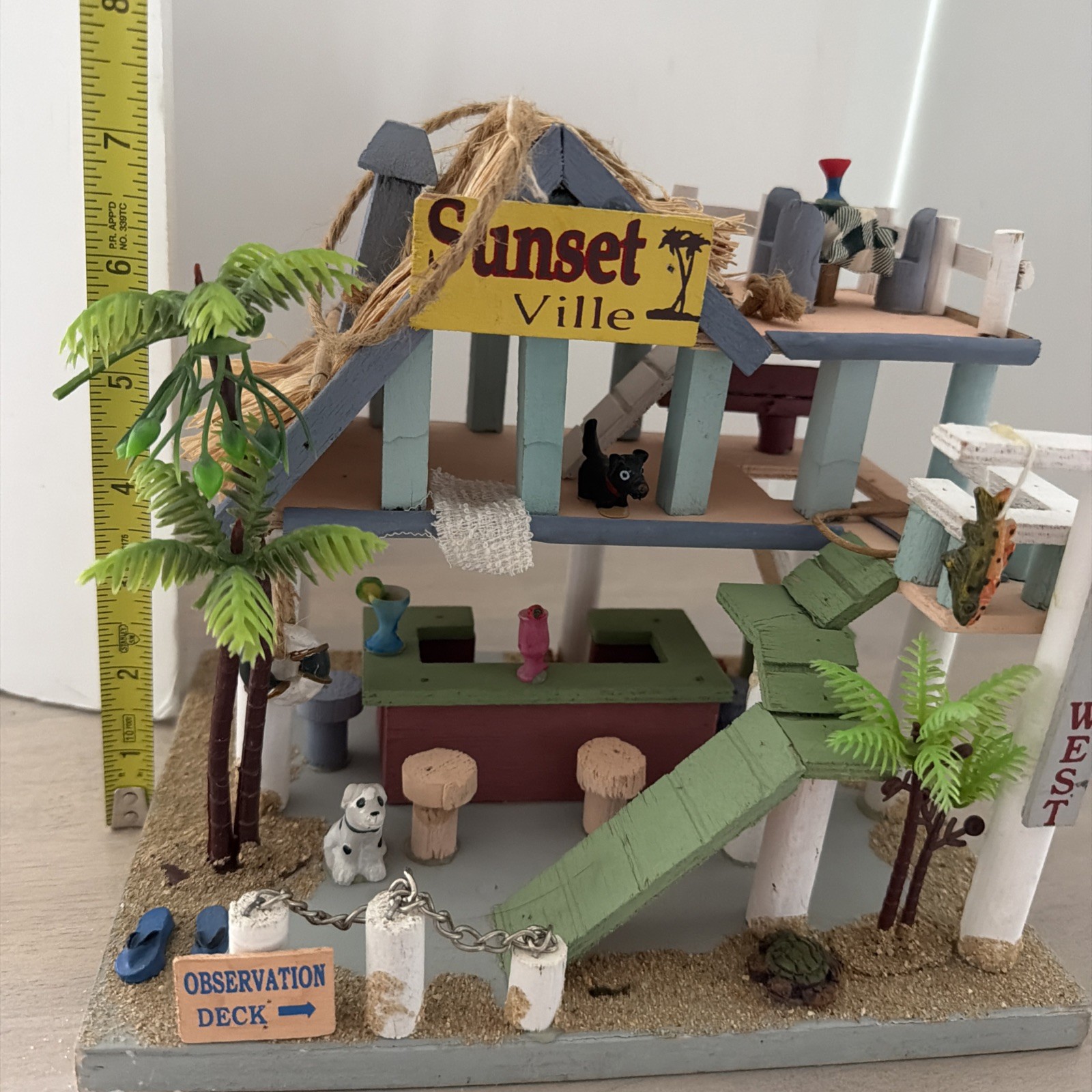 Sunset Villa Key West Wood Diorama Hanging Beach House Decor 9x7x8”