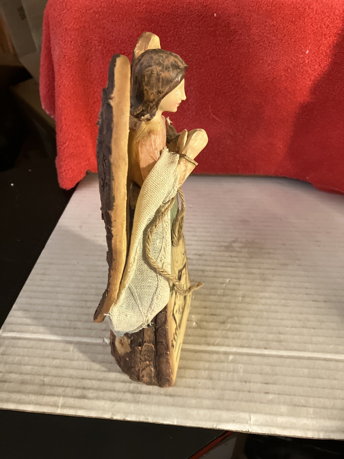 Hand Carved Angel With Nativity Scene. DWK132