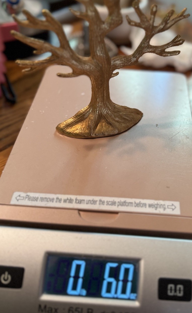 Vtg Cast Metal Decorative Gold Tone Tree Jewelry Stand Earring Holder 6.5″ Tall