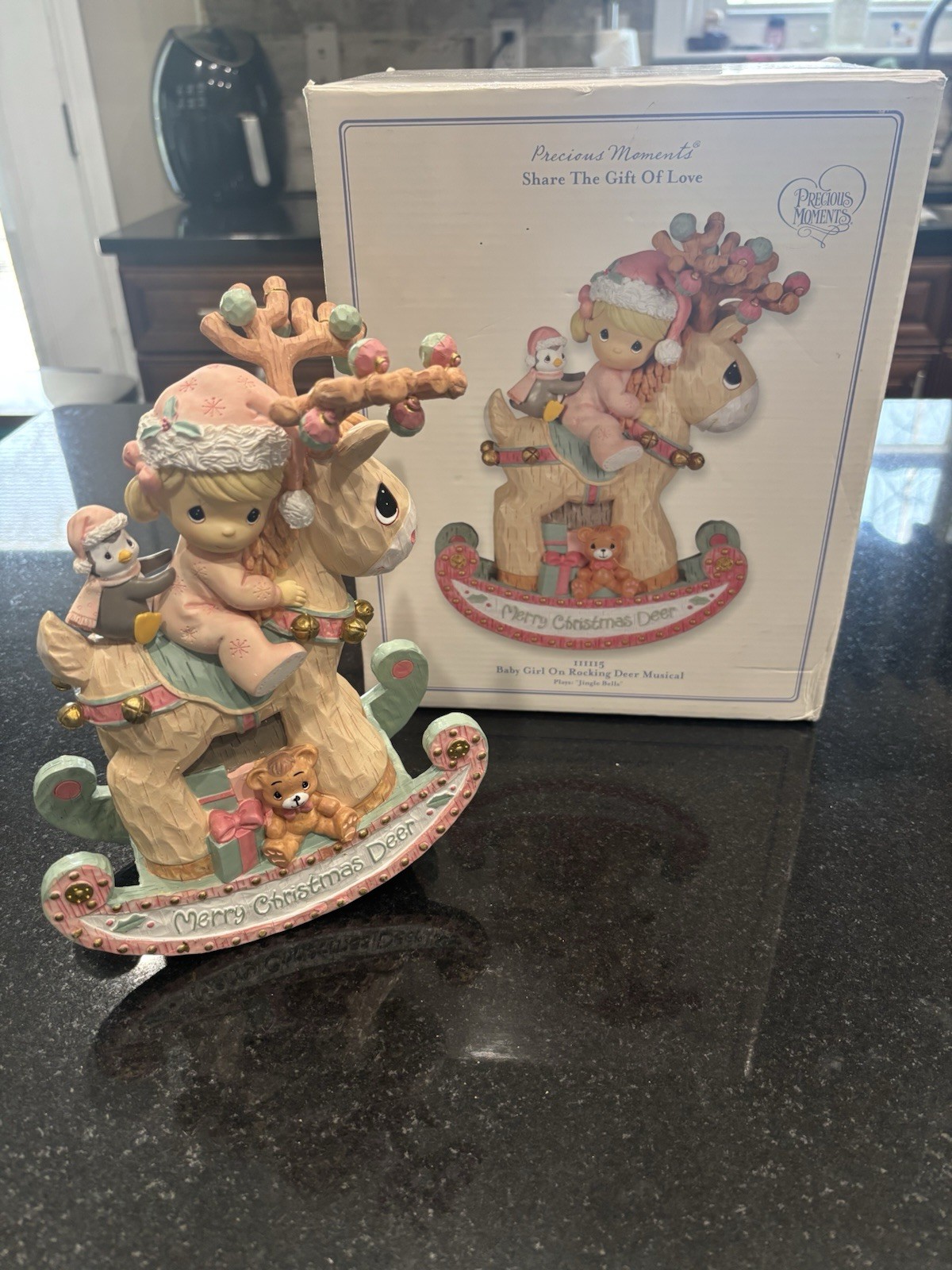 Precious Moments 2010 Musical “Baby Girl On Rocking Horse” Plays Jingle Bells