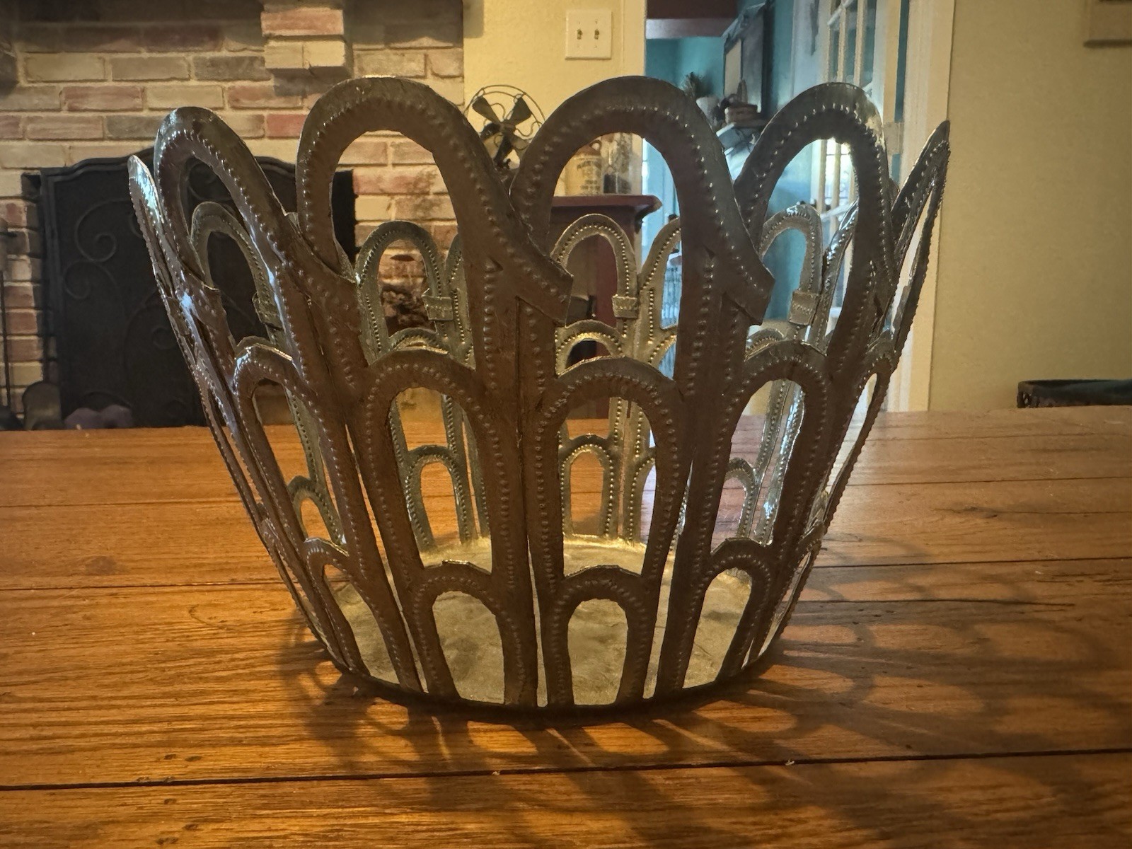 2 Vintage Haitian Art Decorative Metal Abstract Design Centerpiece Bowls Signed